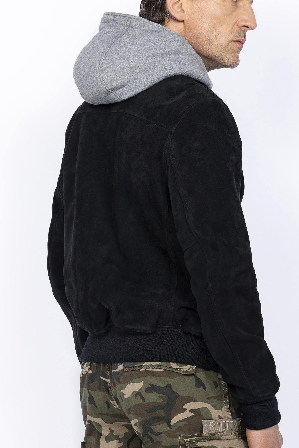 Suede leather bomber with removable hood - Image n°11