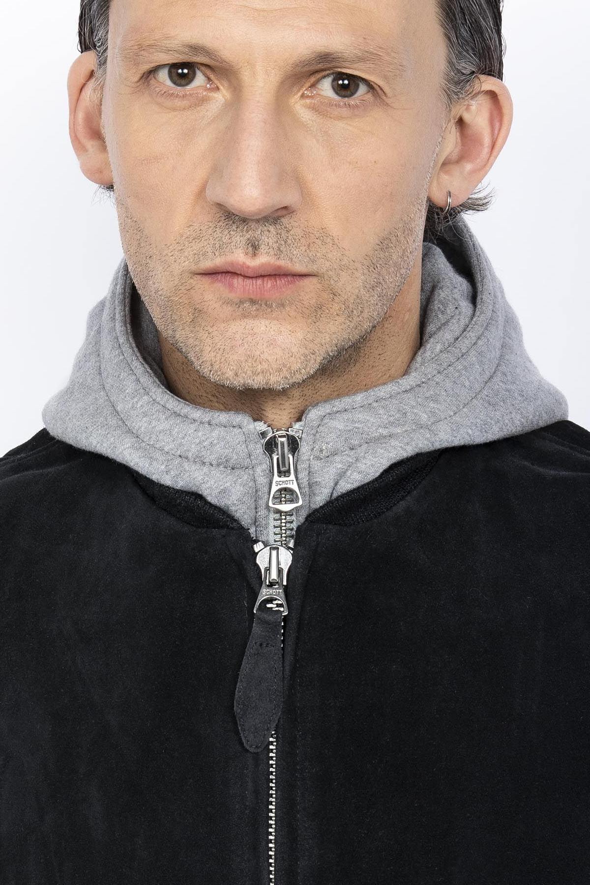 Suede leather bomber with removable hood - Image n°12