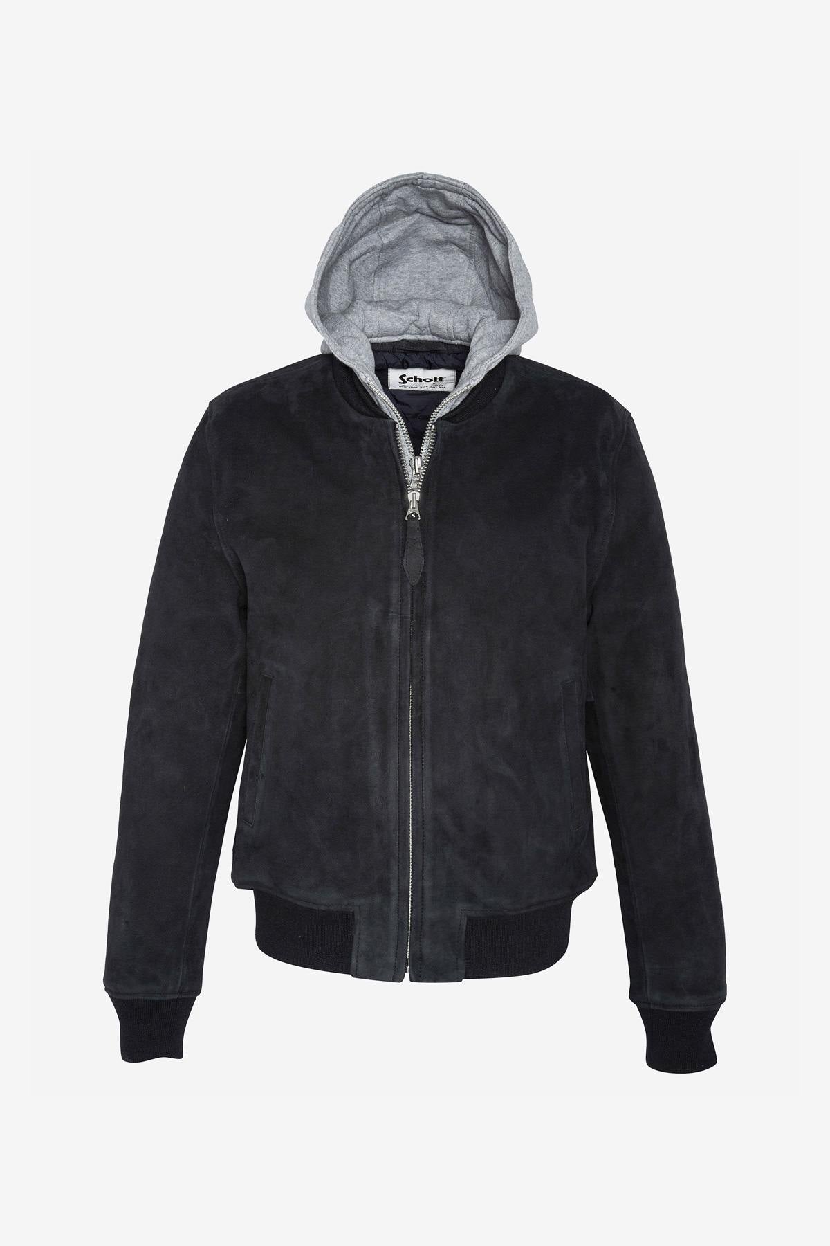 Suede leather bomber with removable hood - Image n°15