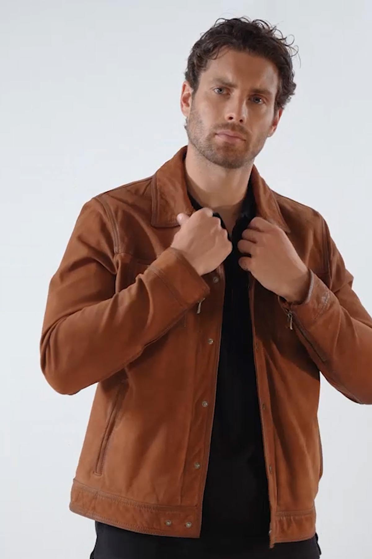 Whiskey brown suede leather jacket - Image n°10