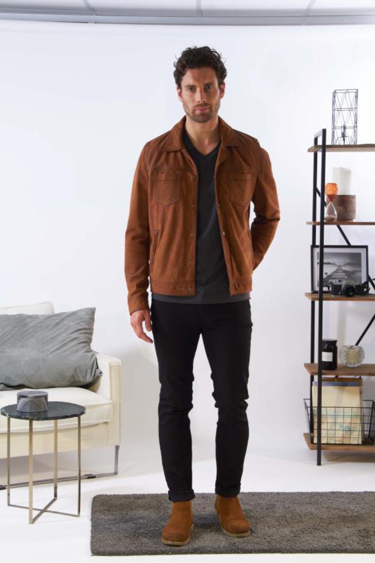 Whiskey brown suede leather jacket - Image n°12