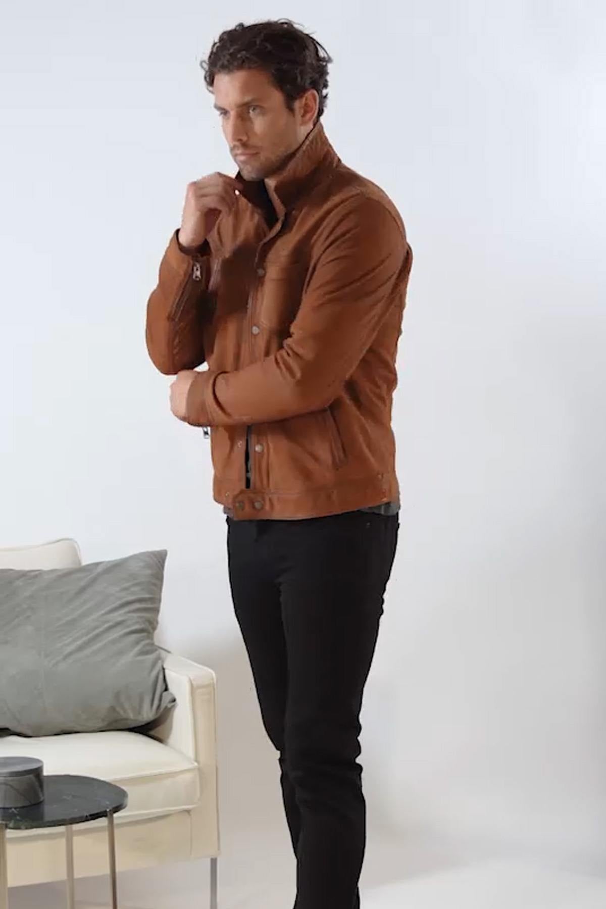 Whiskey brown suede leather jacket - Image n°16