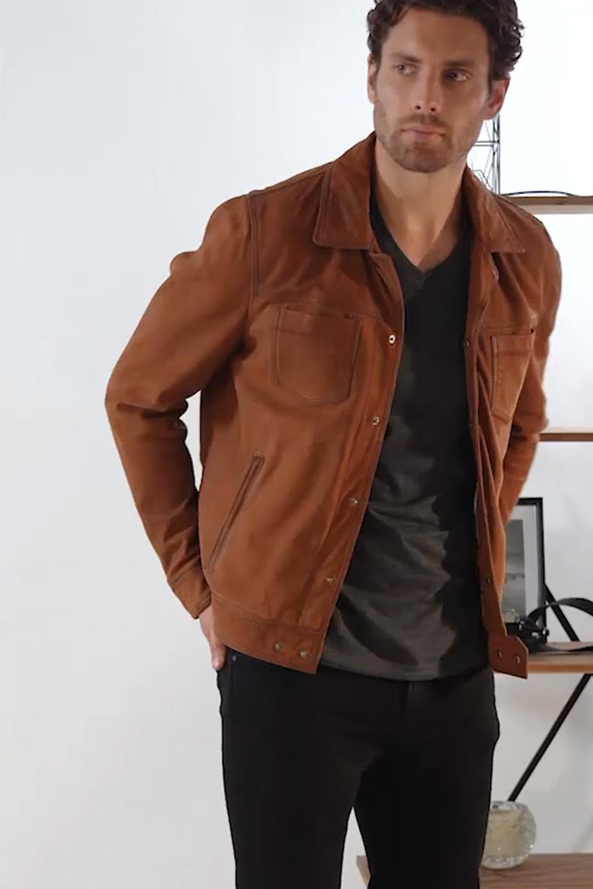 Whiskey brown suede leather jacket - Image n°17