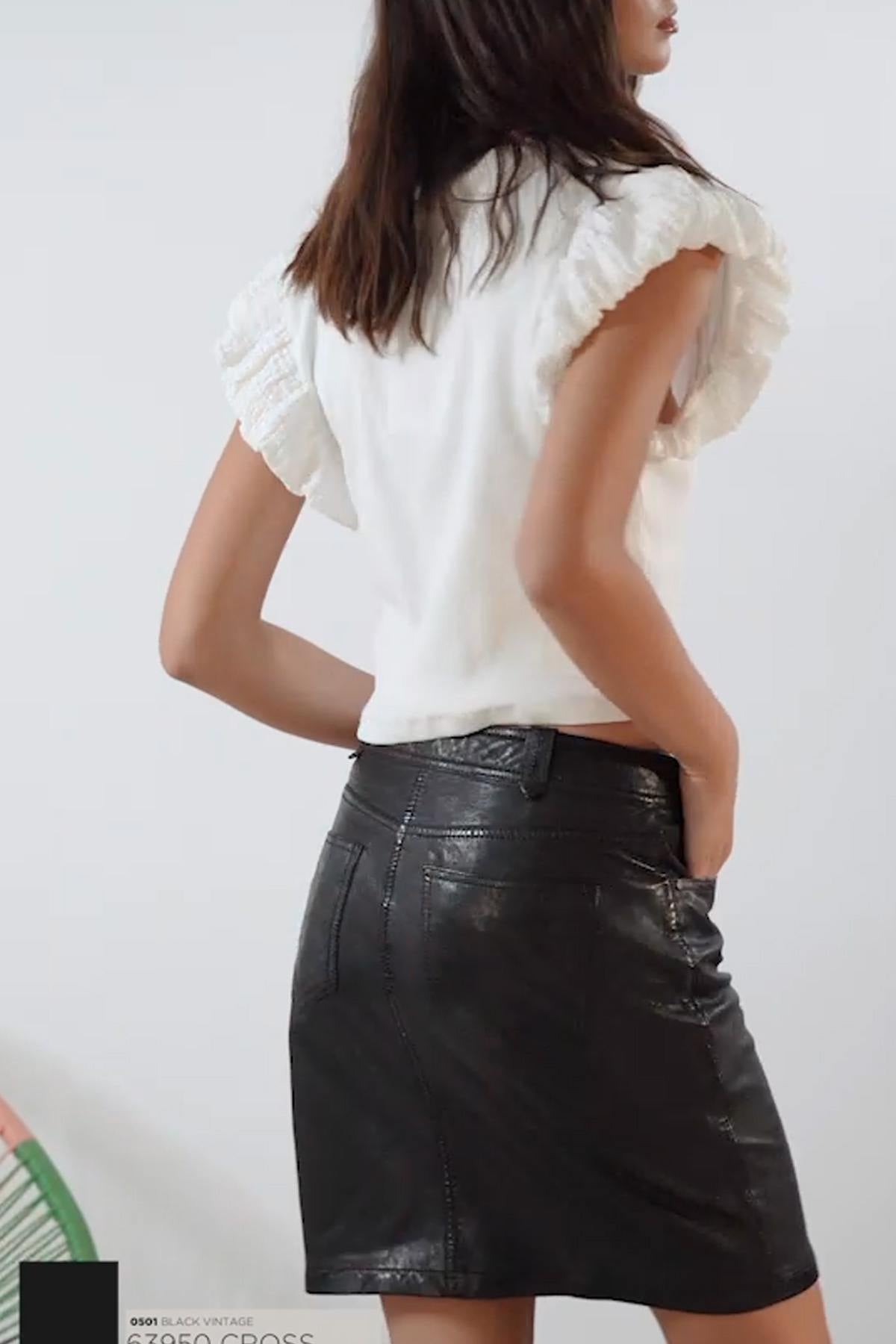 Black leather skirt with 4 pockets - Image n°9