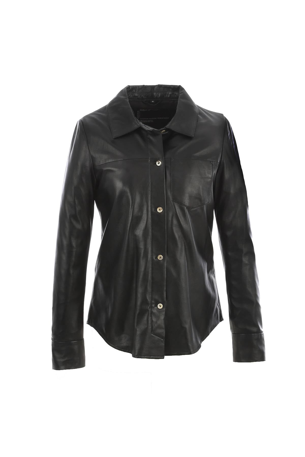 Black leather blouse-style jacket - Image n°3