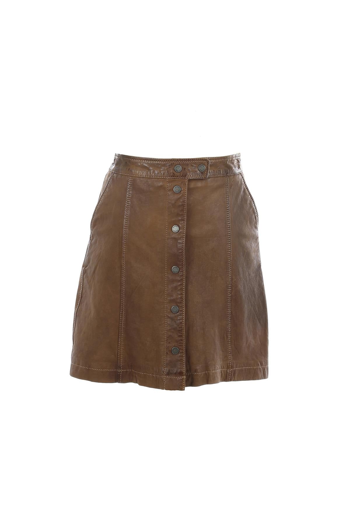 Fawn-colored leather skirt - Image n°7