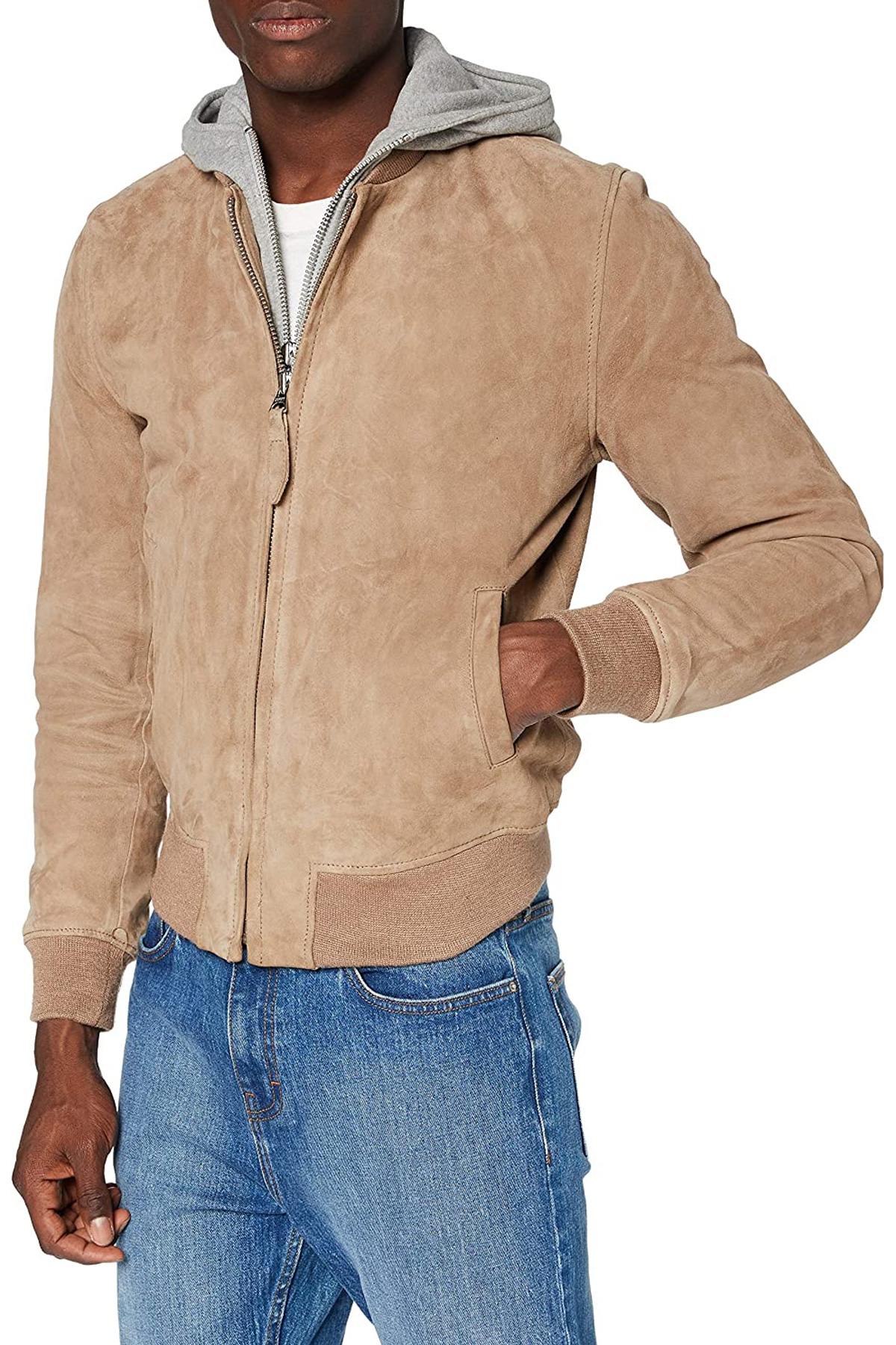 Suede jacket with jersey hood - Image n°1