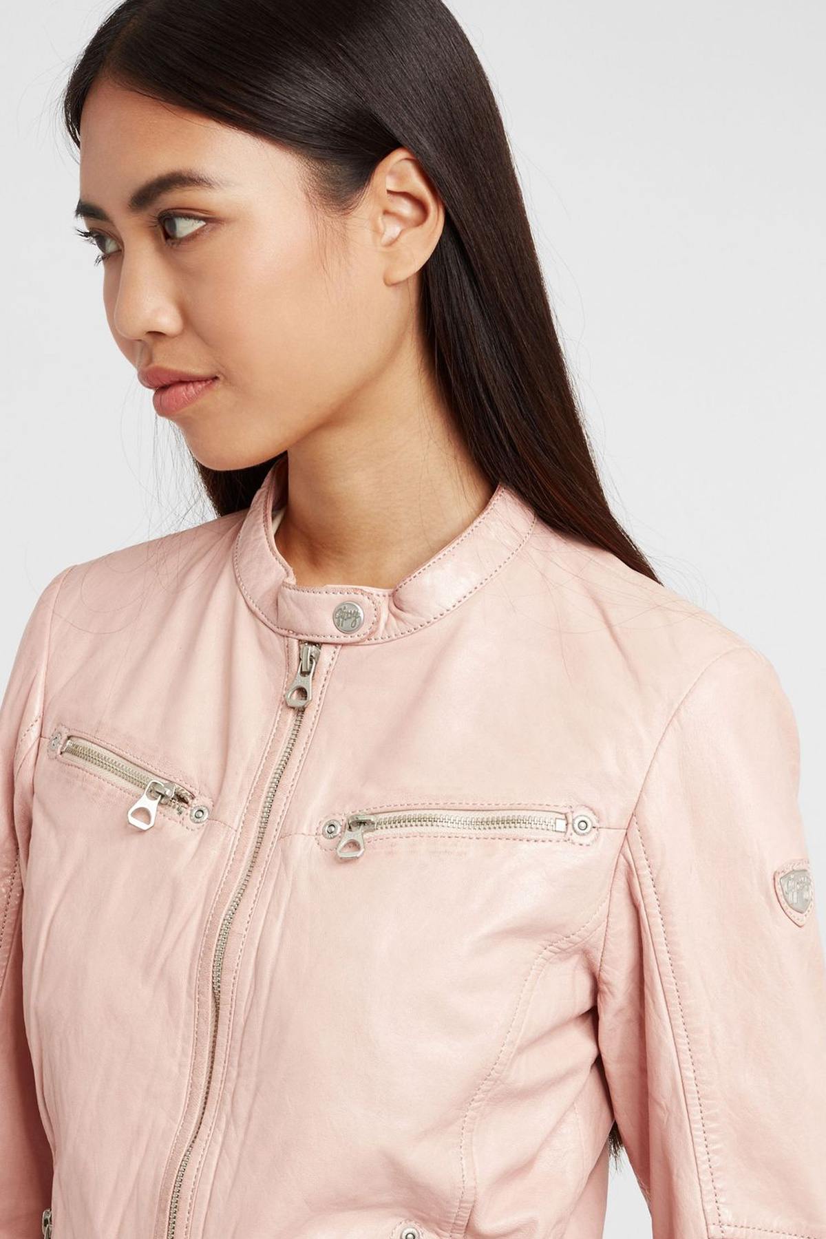 Pink leather biker collar jacket - Image n°5