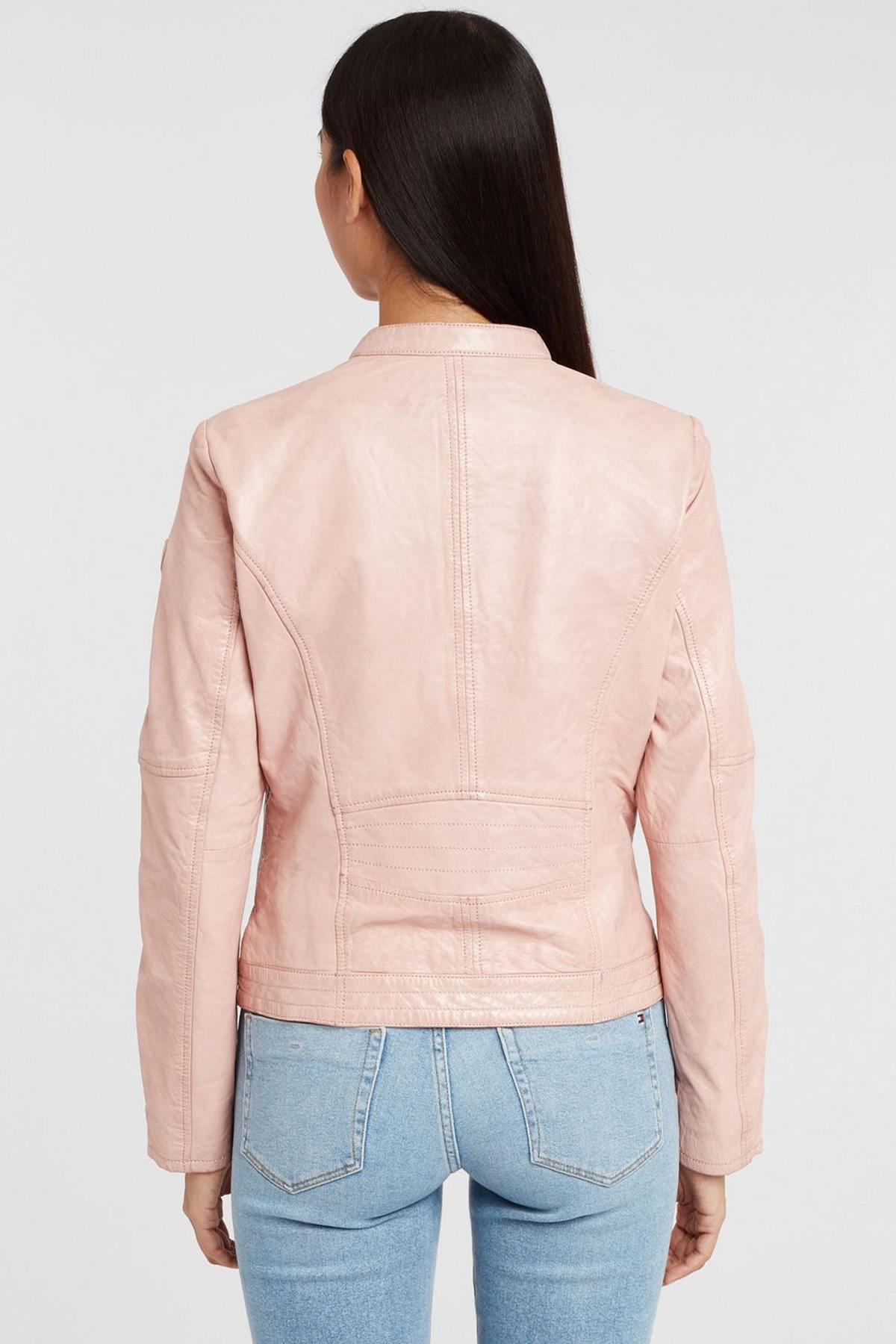 Pink leather biker collar jacket - Image n°3