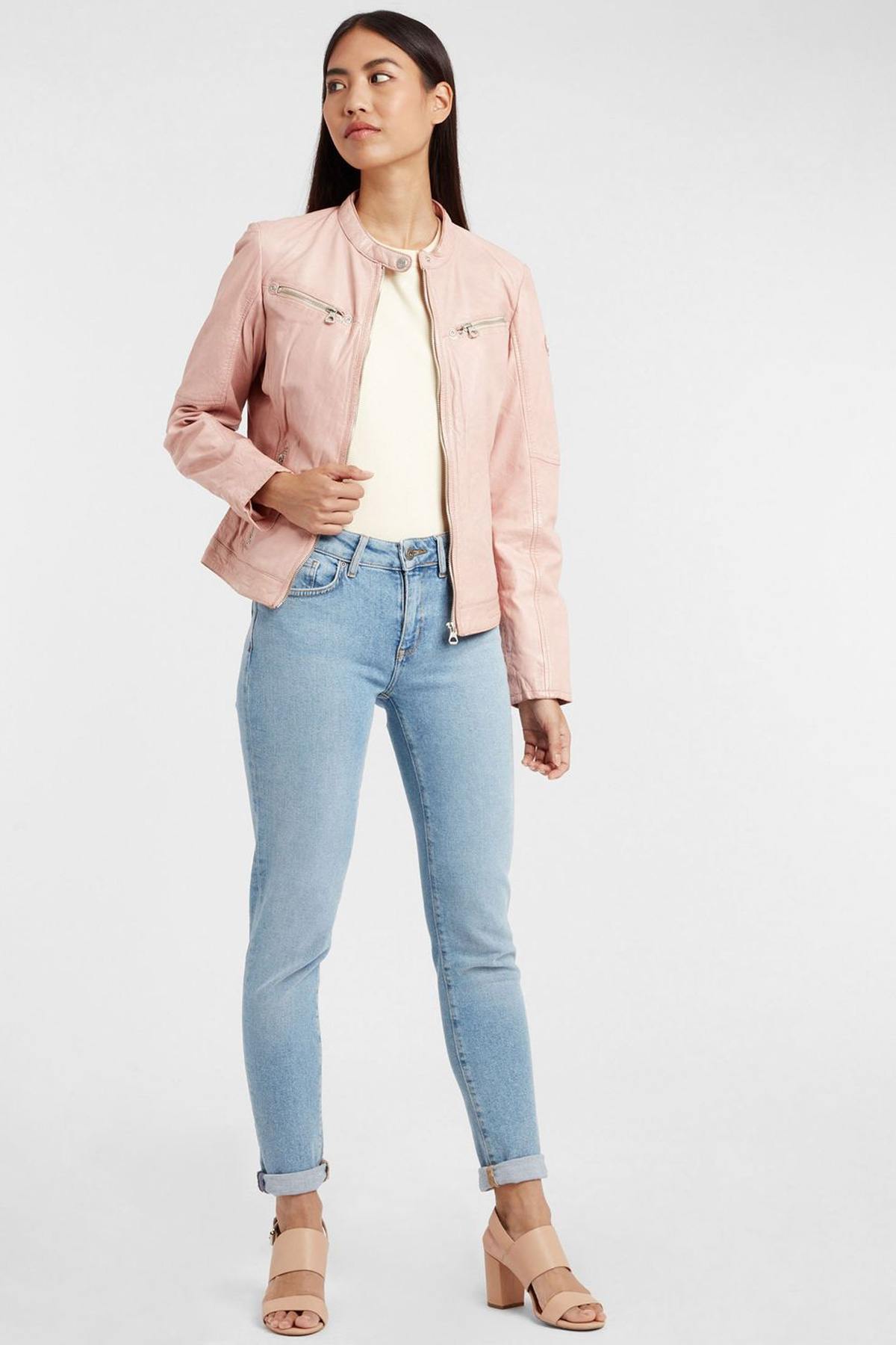 Pink leather biker collar jacket - Image n°2