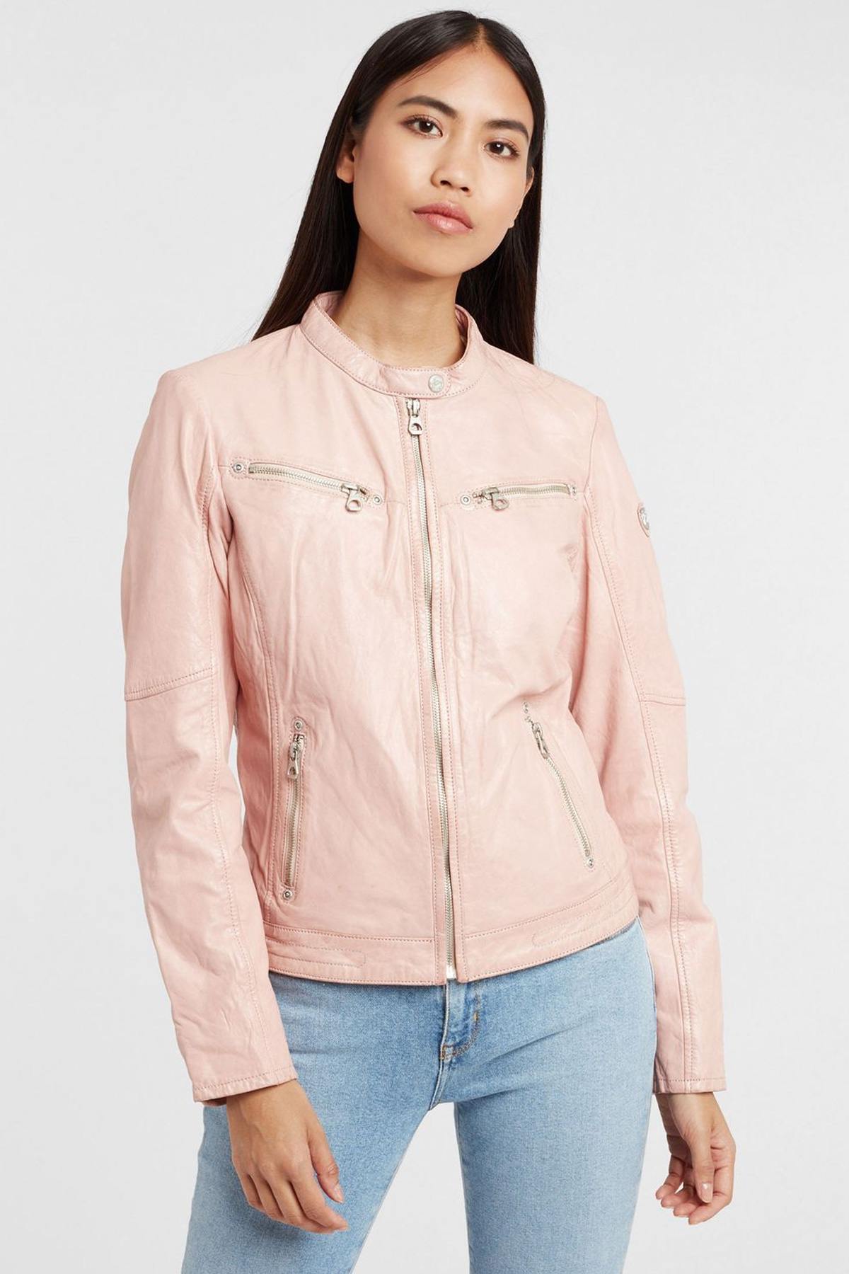 Pink leather biker collar jacket - Image n°1