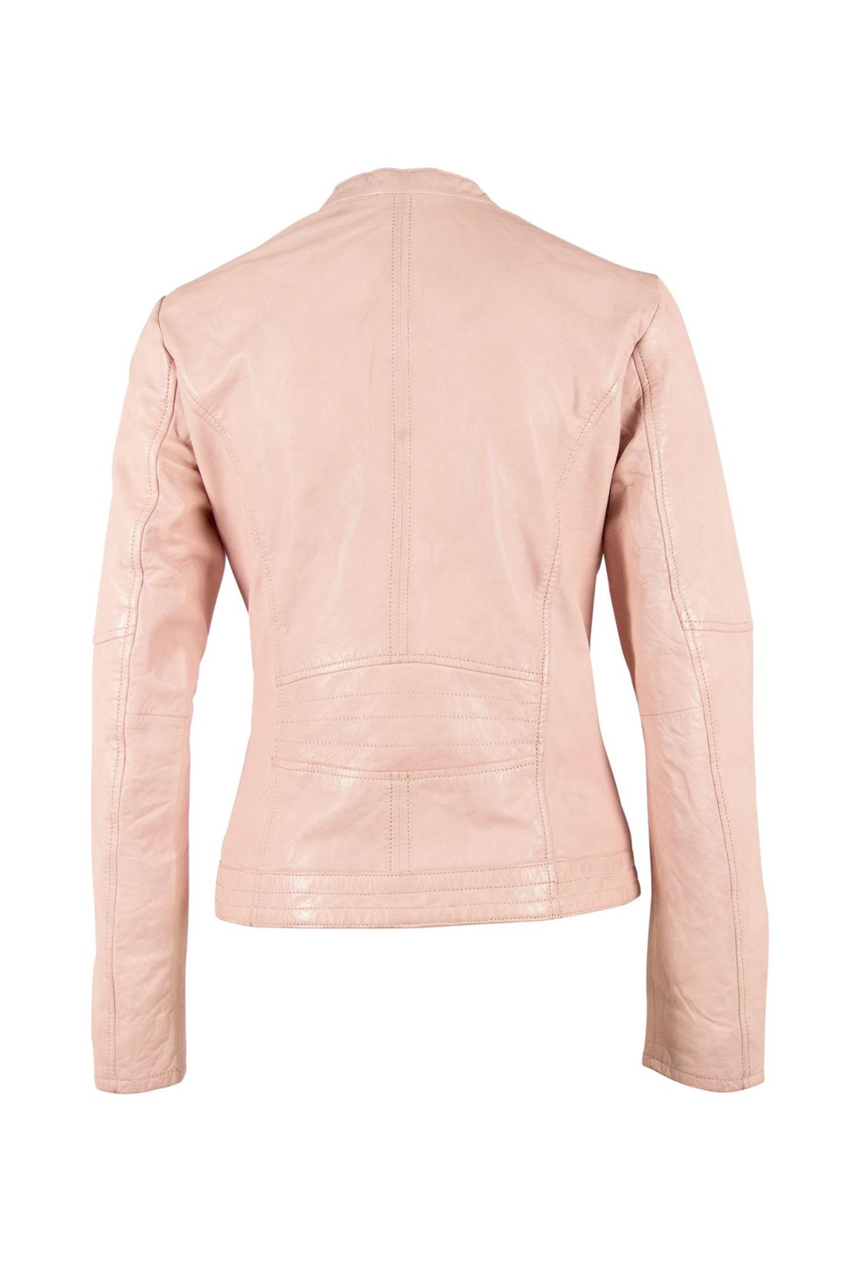 Pink leather biker collar jacket - Image n°7