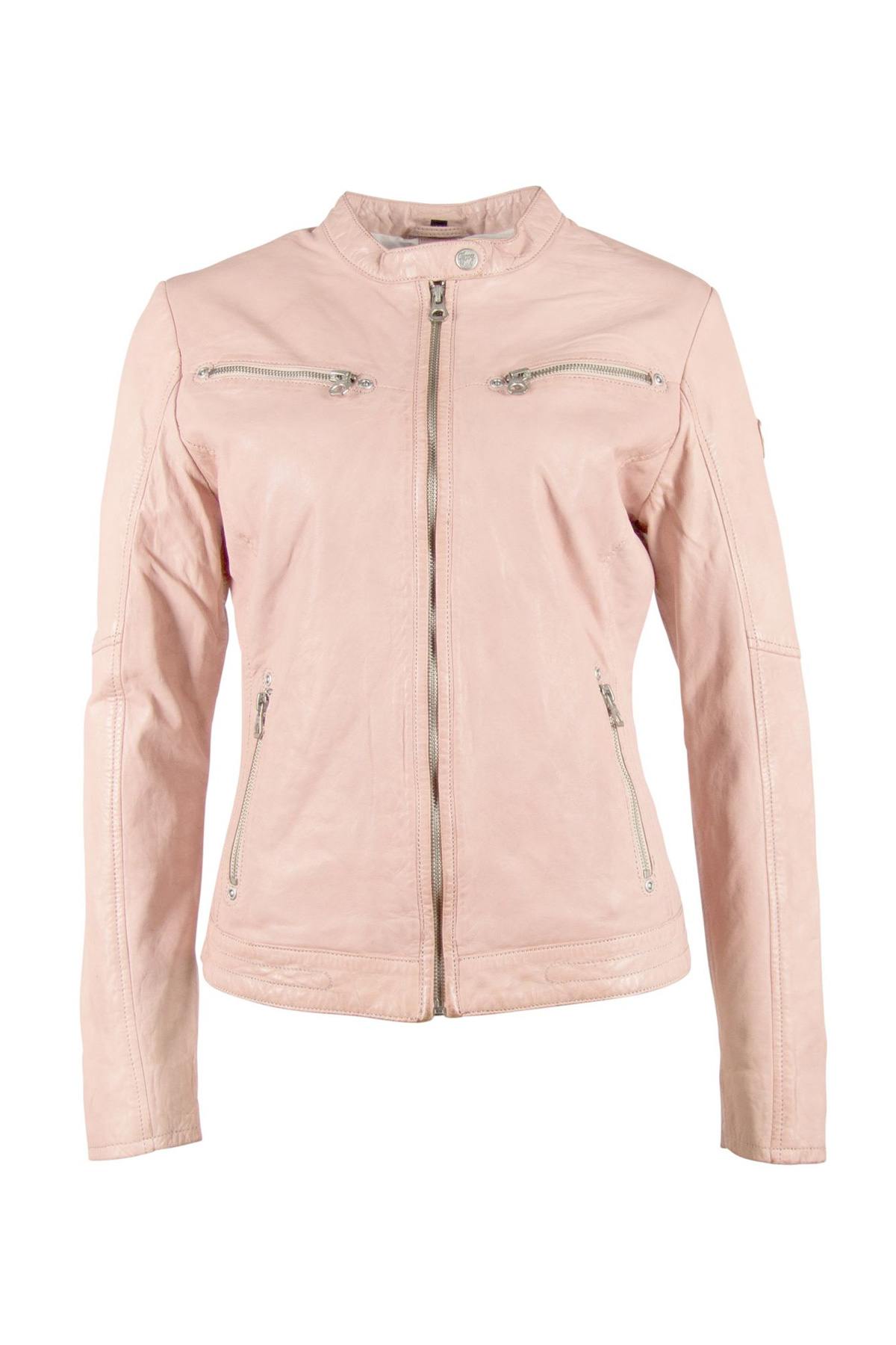 Pink leather biker collar jacket - Image n°6