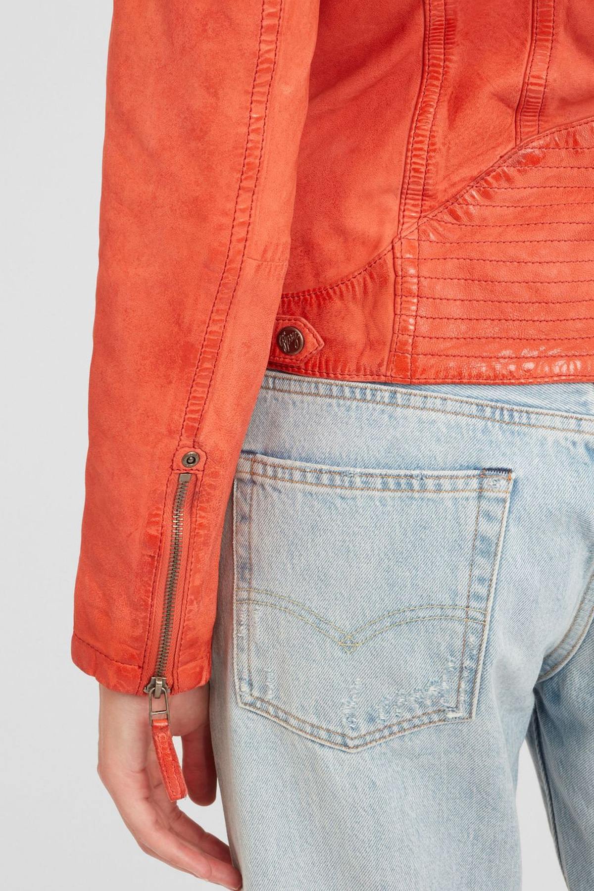 Orange leather hooded jacket - Image n°5