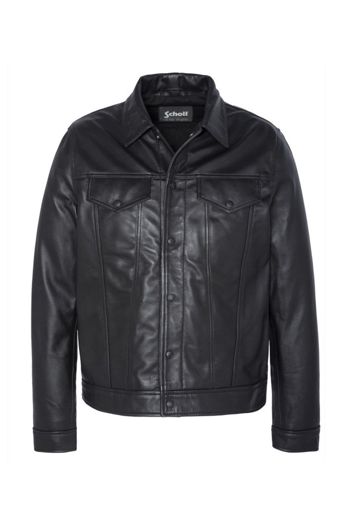 Black leather shirt collar jacket - Image n°8