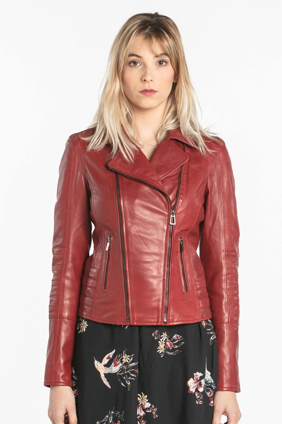 Women's red leather perfecto - Image n°2