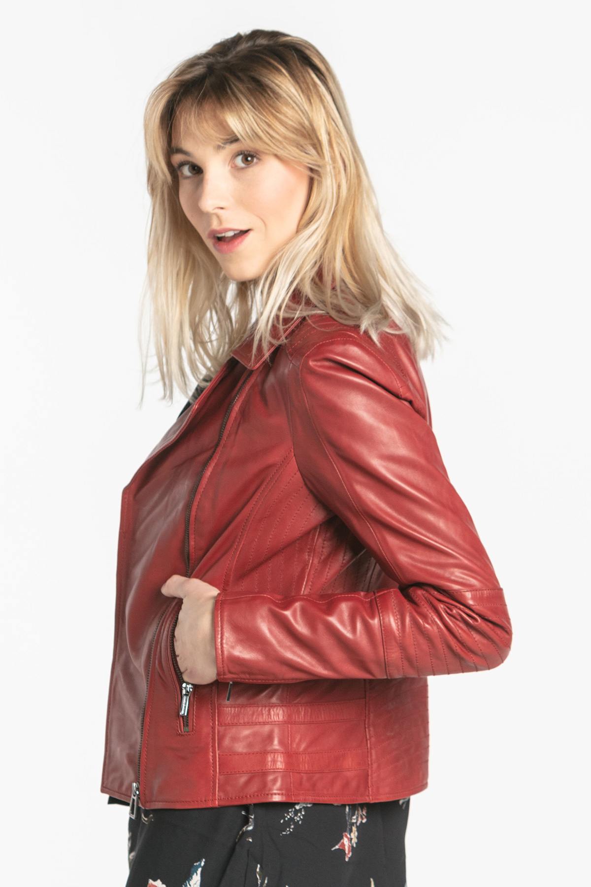 Women's red leather perfecto - Image n°5