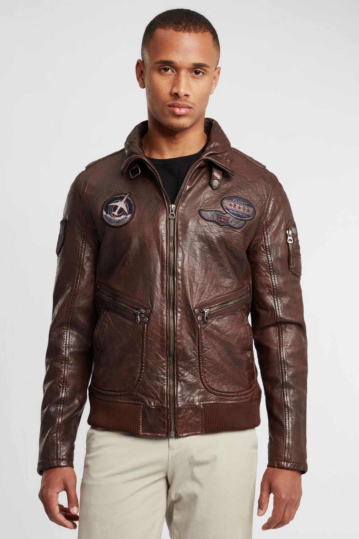 Brown leather pilot jacket - Image n°3