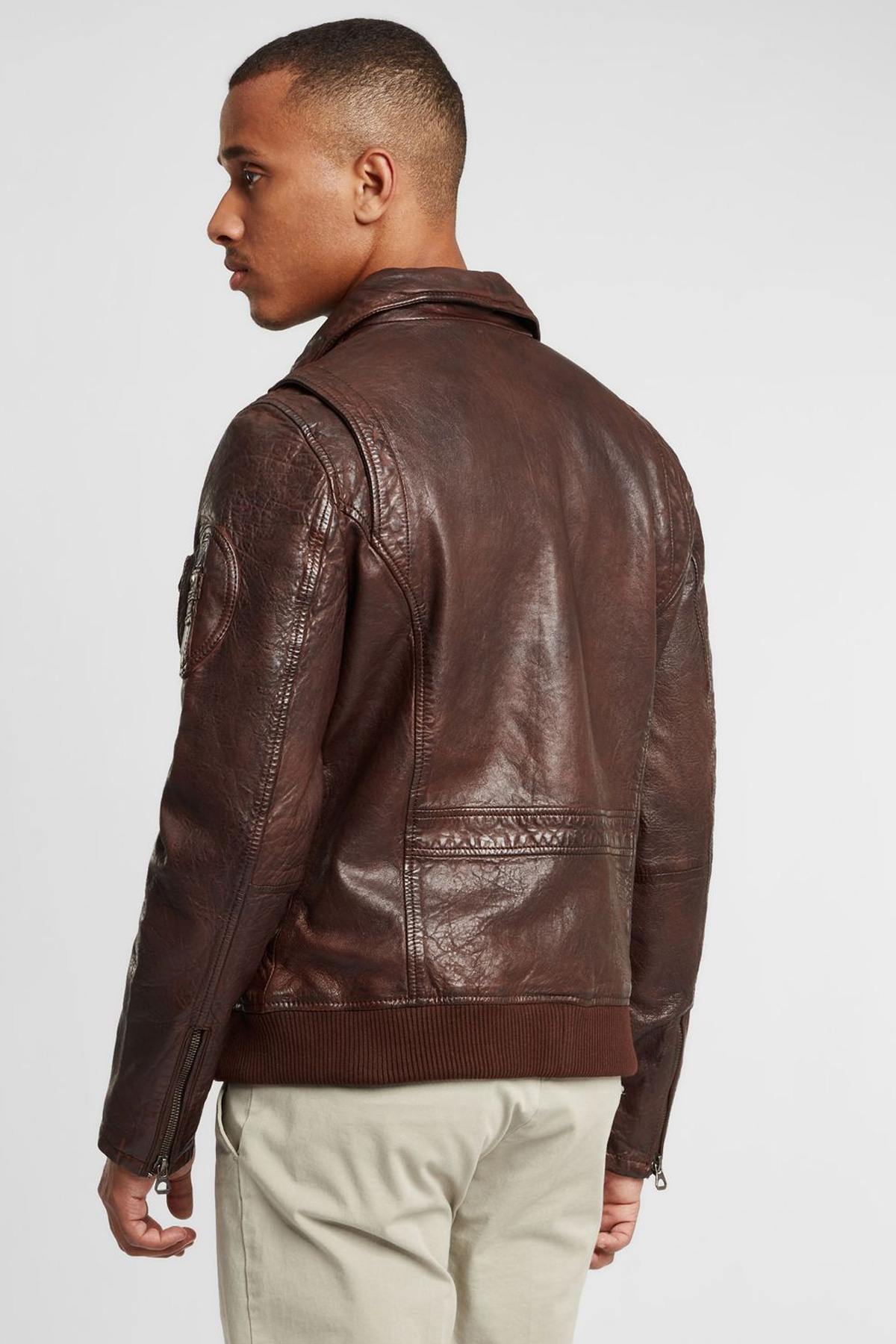 Brown leather pilot jacket - Image n°4