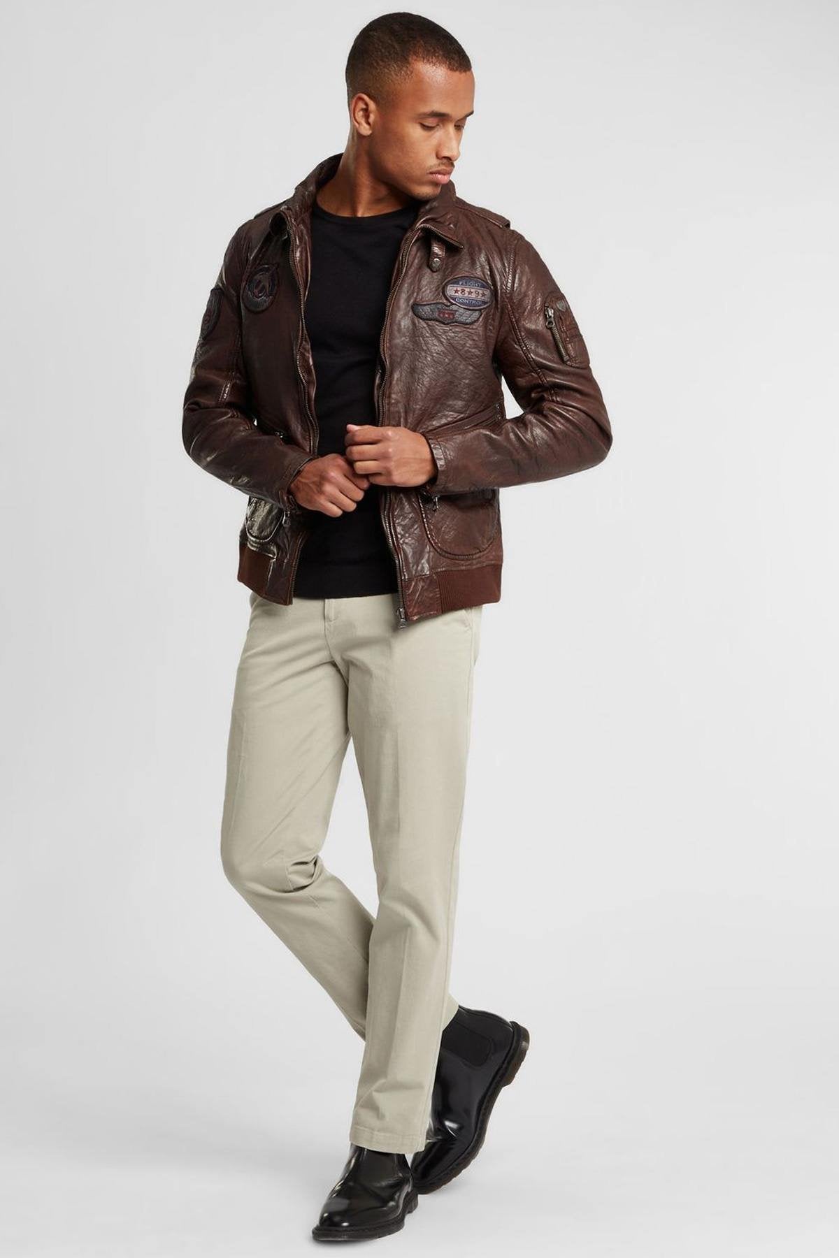 Brown leather pilot jacket - Image n°5