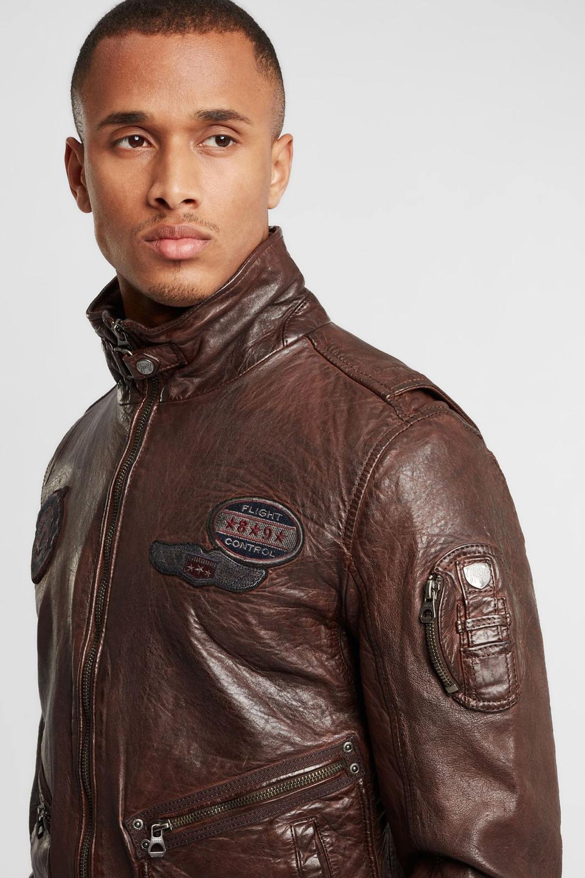 Brown leather pilot jacket - Image n°1