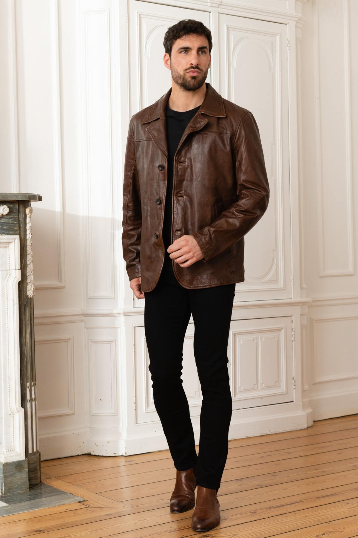 Brown leather jacket - Image n°2