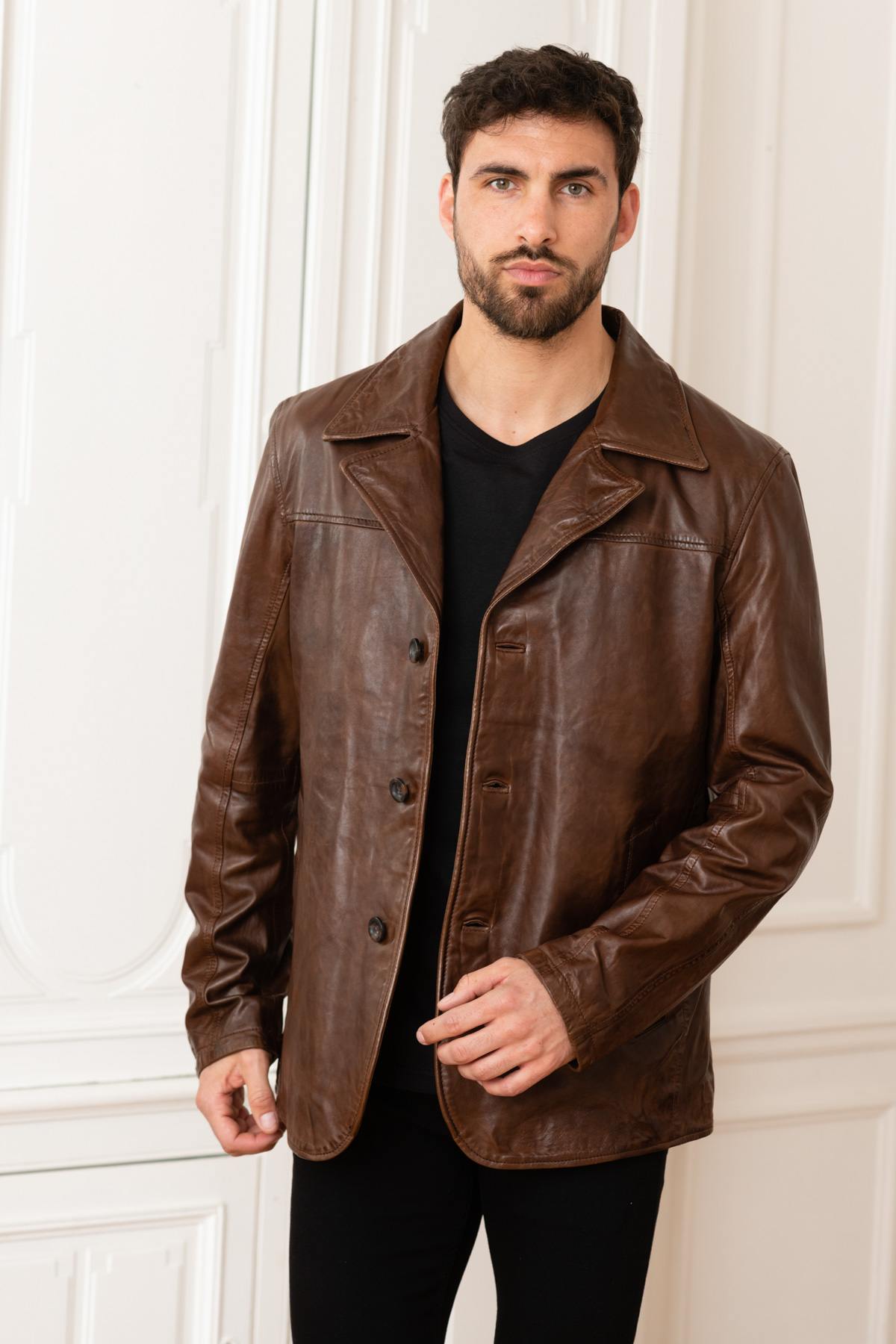 Brown leather jacket - Image n°4