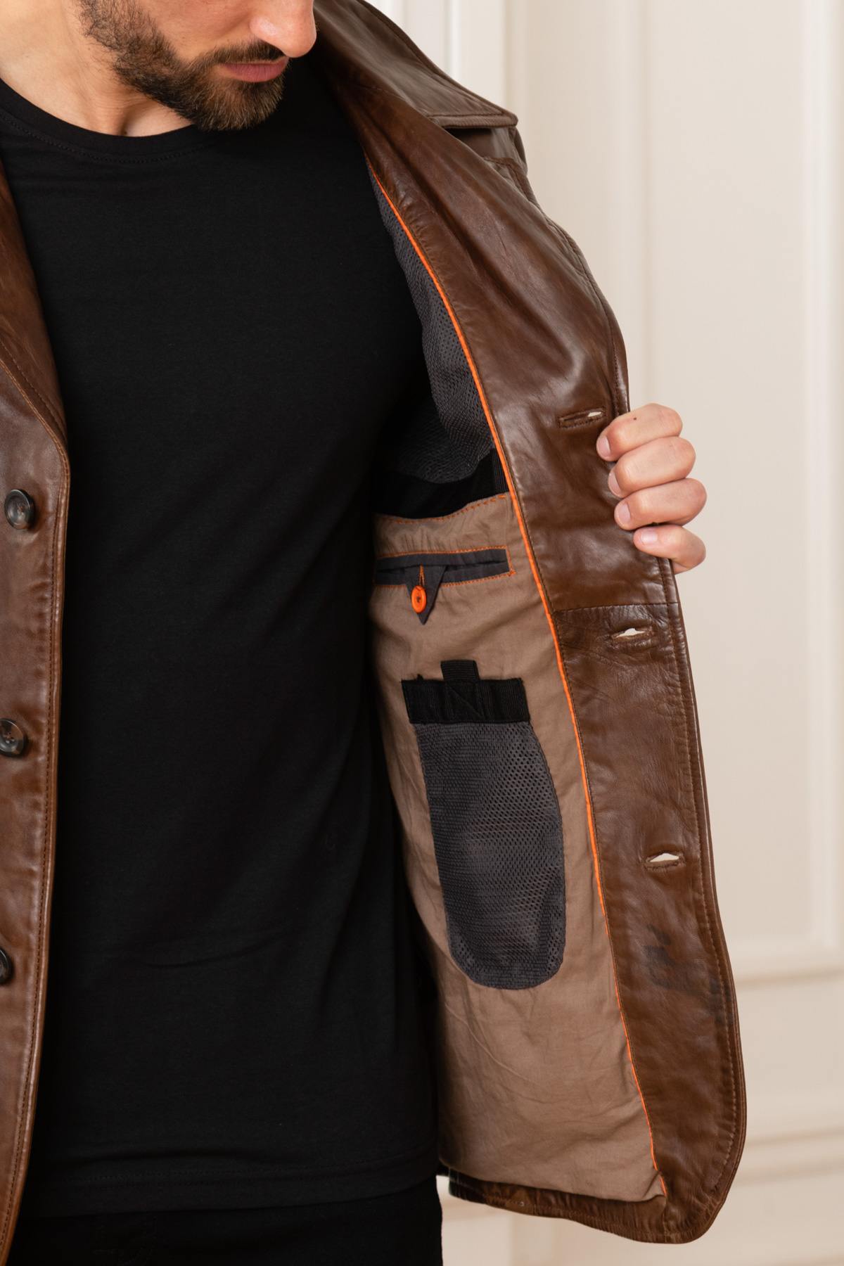 Brown leather jacket - Image n°5