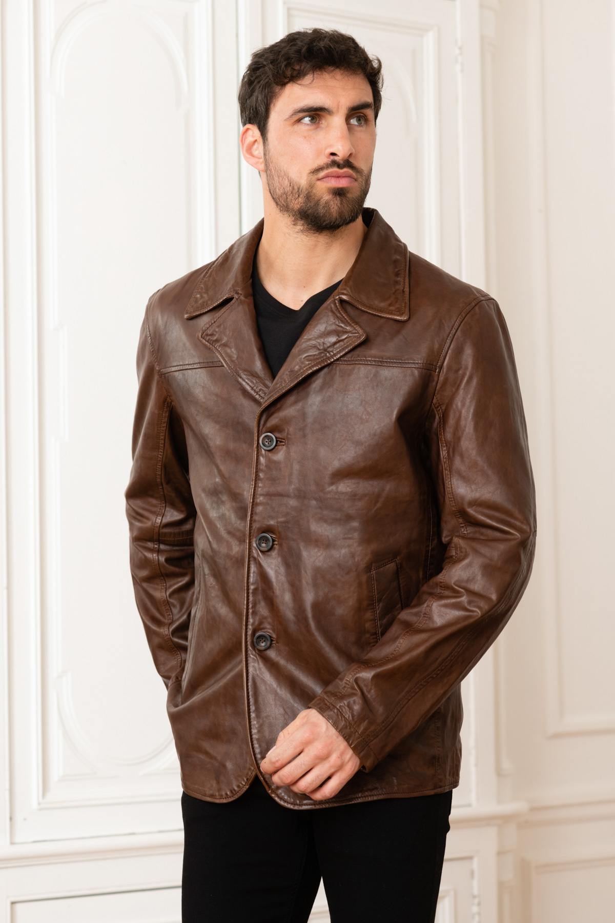 Brown leather jacket - Image n°3