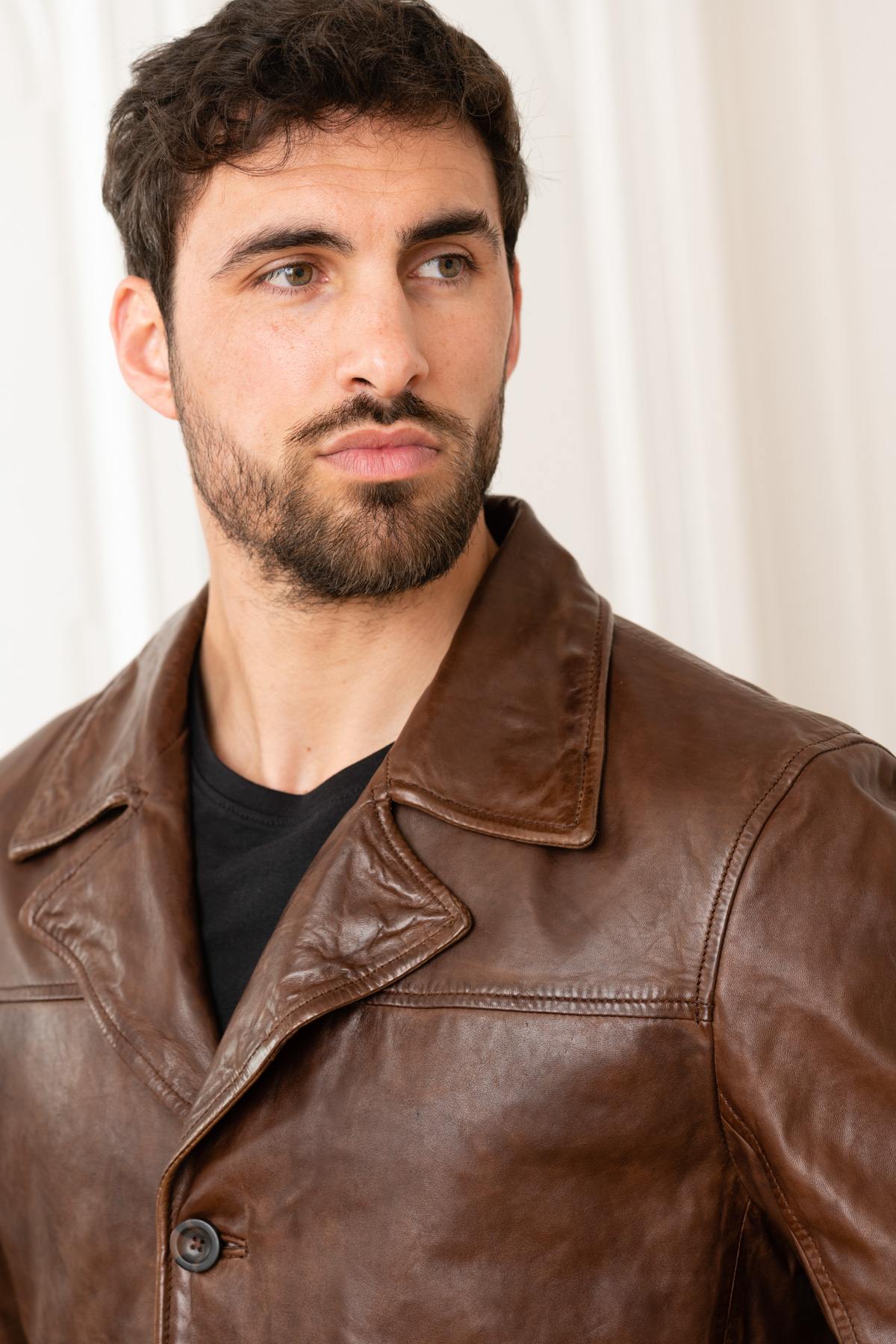 Brown leather jacket - Image n°7