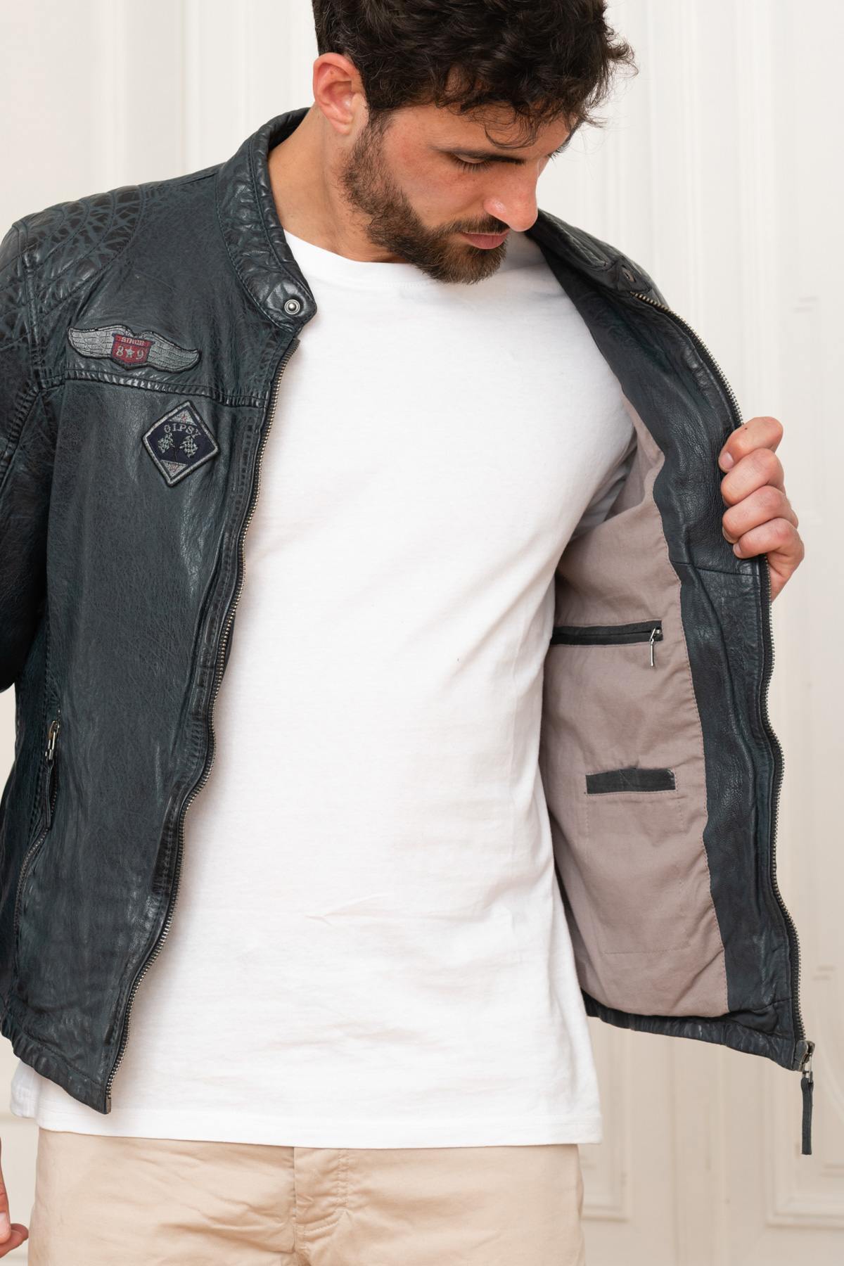 Biker style jacket with patches - Image n°5