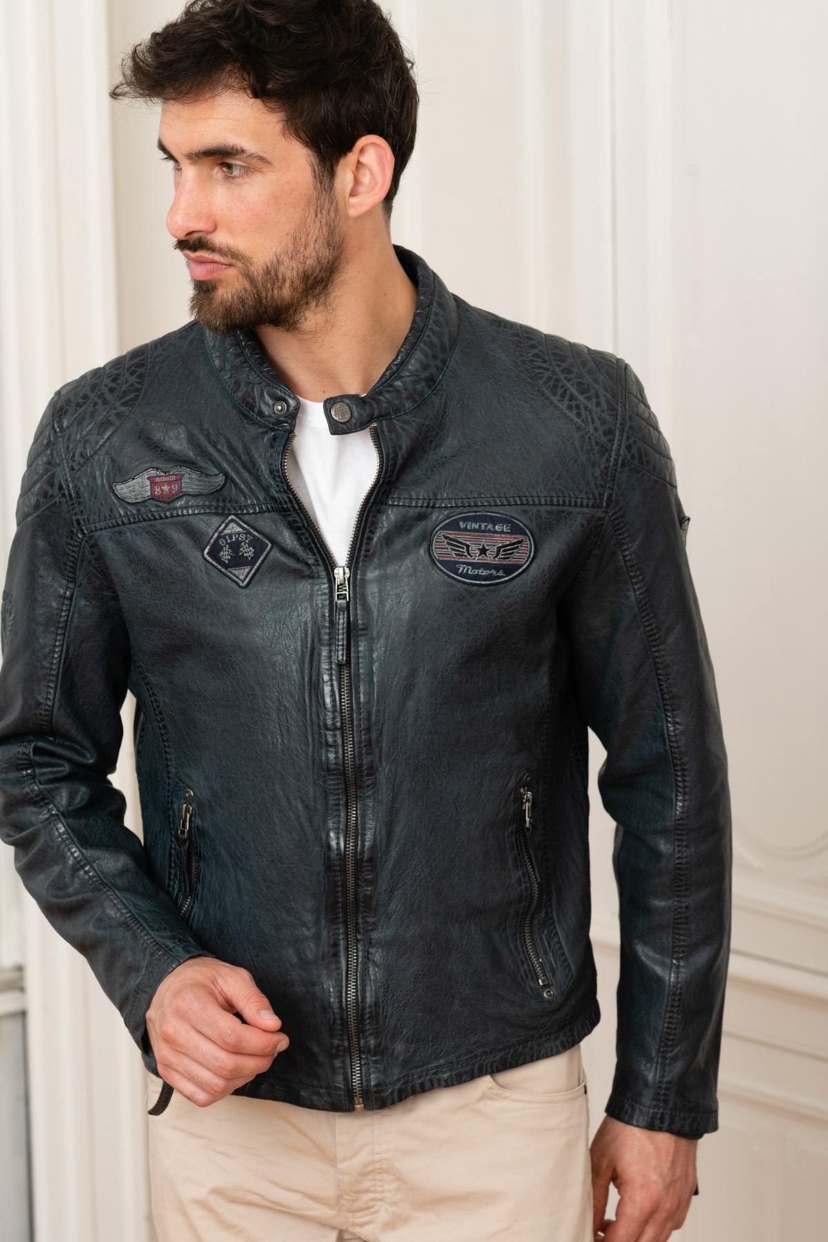 Biker style jacket with patches - Image n°7