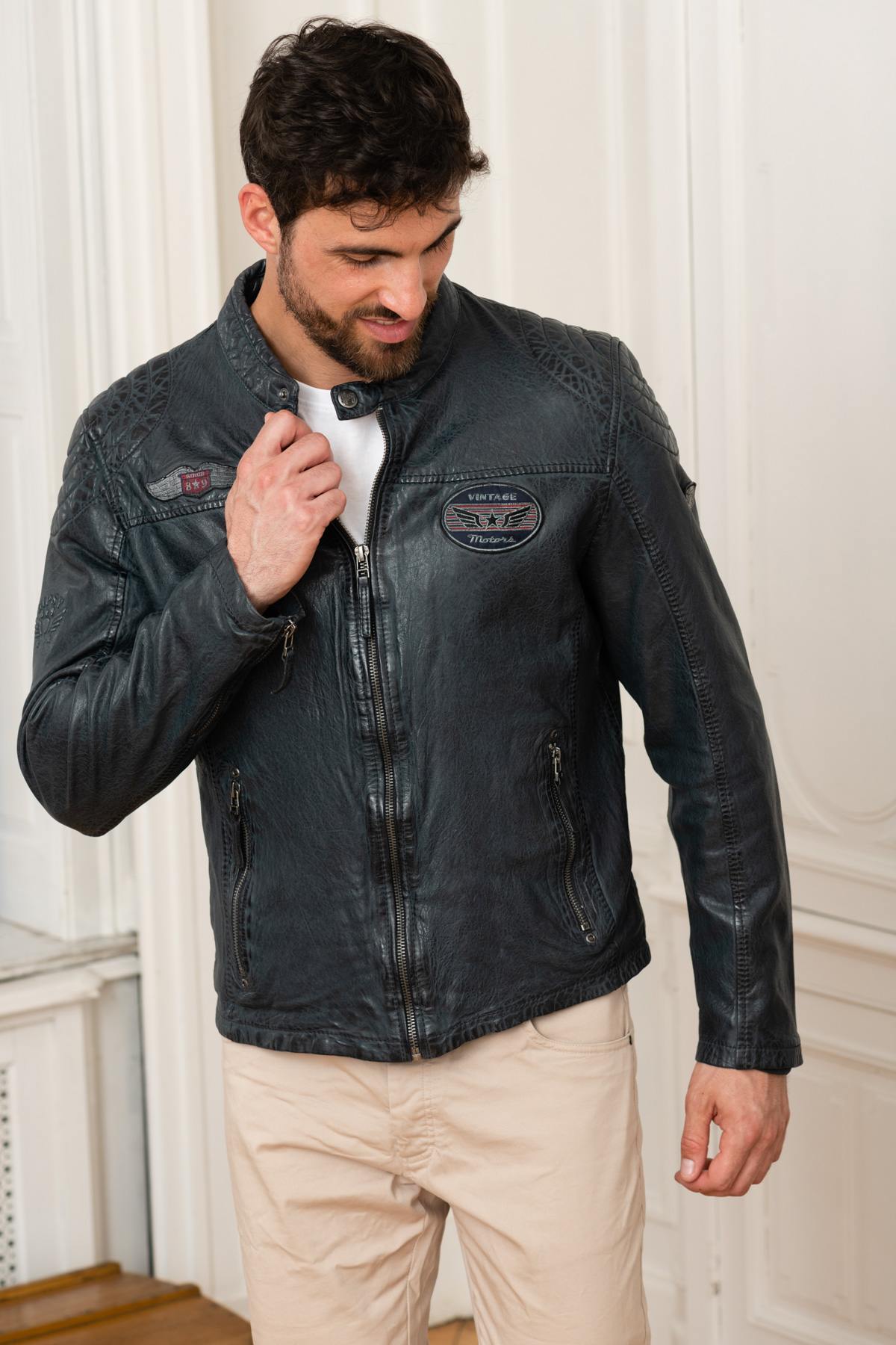 Biker style jacket with patches - Image n°1