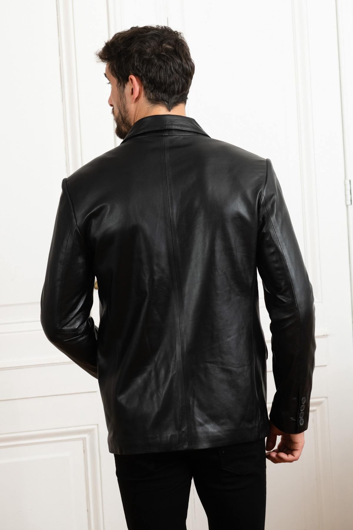 Elegant black leather blazer - Image n°6