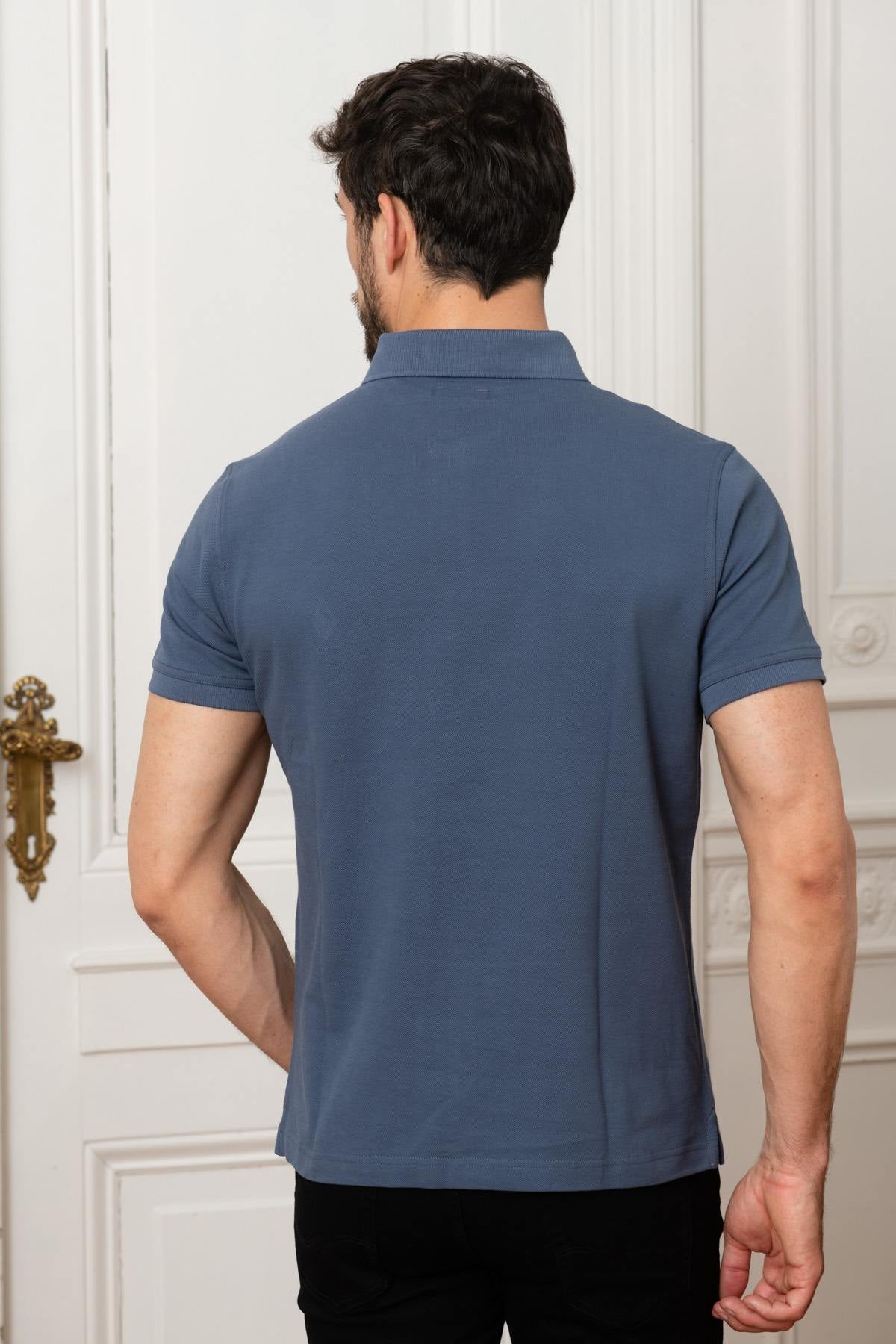 Plain indigo blue polo shirt - Image n°2