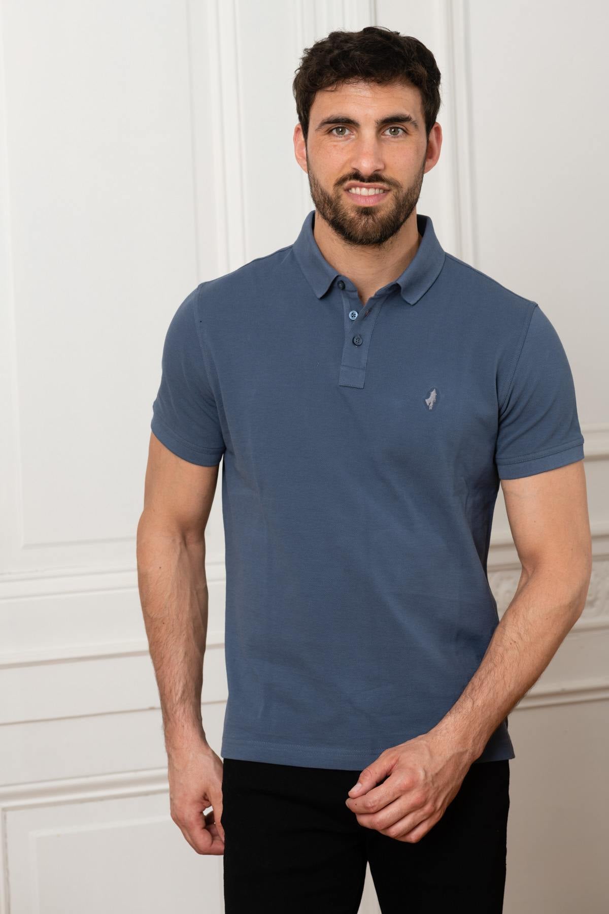 Plain indigo blue polo shirt - Image n°1