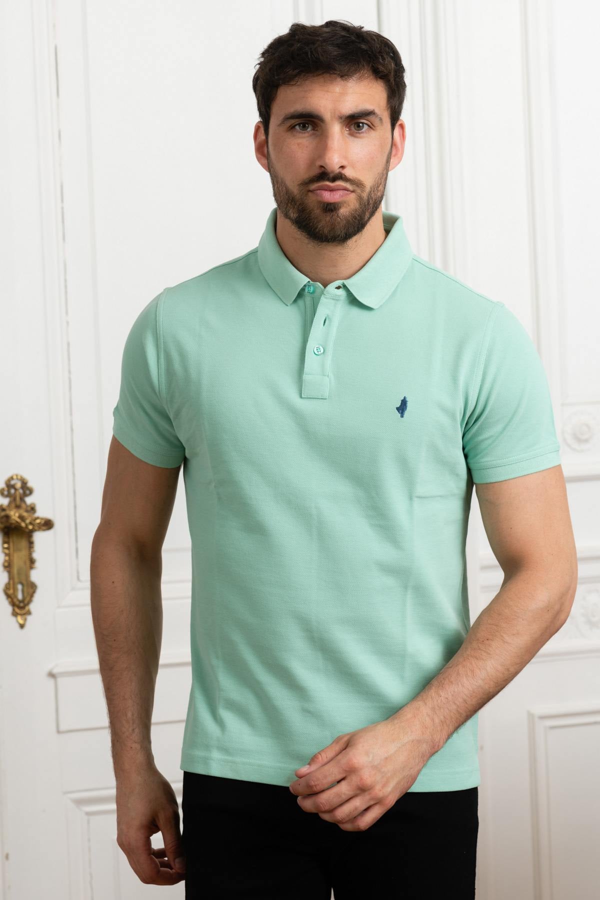 Pastel green men's polo shirt - Image n°1