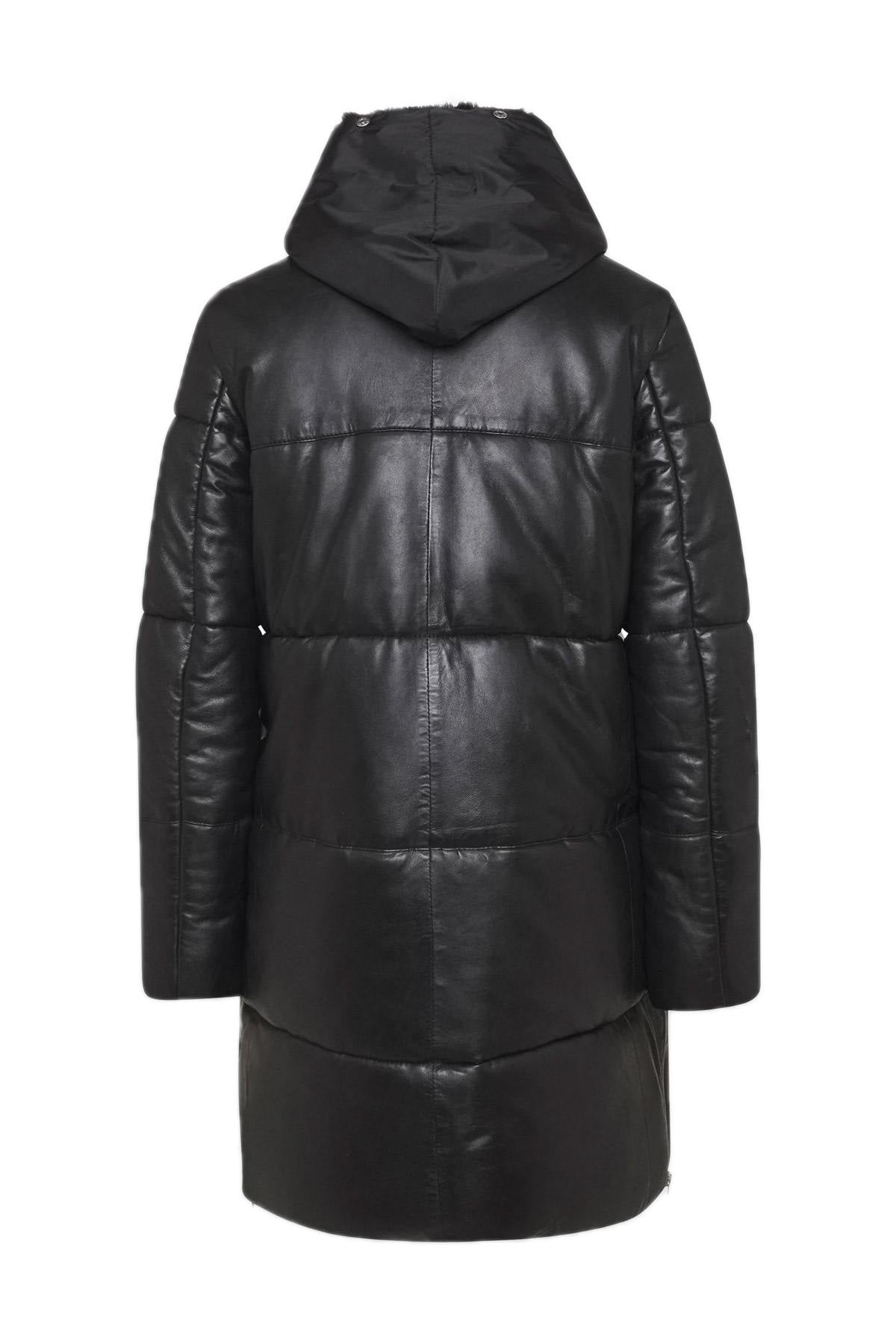 Leather down jacket with removable hood - Image n°2