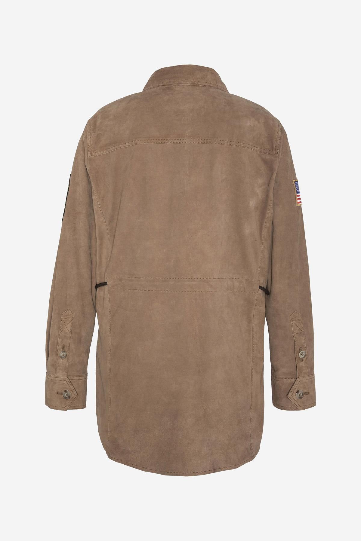 Long suede leather military overshirt - Image n°5