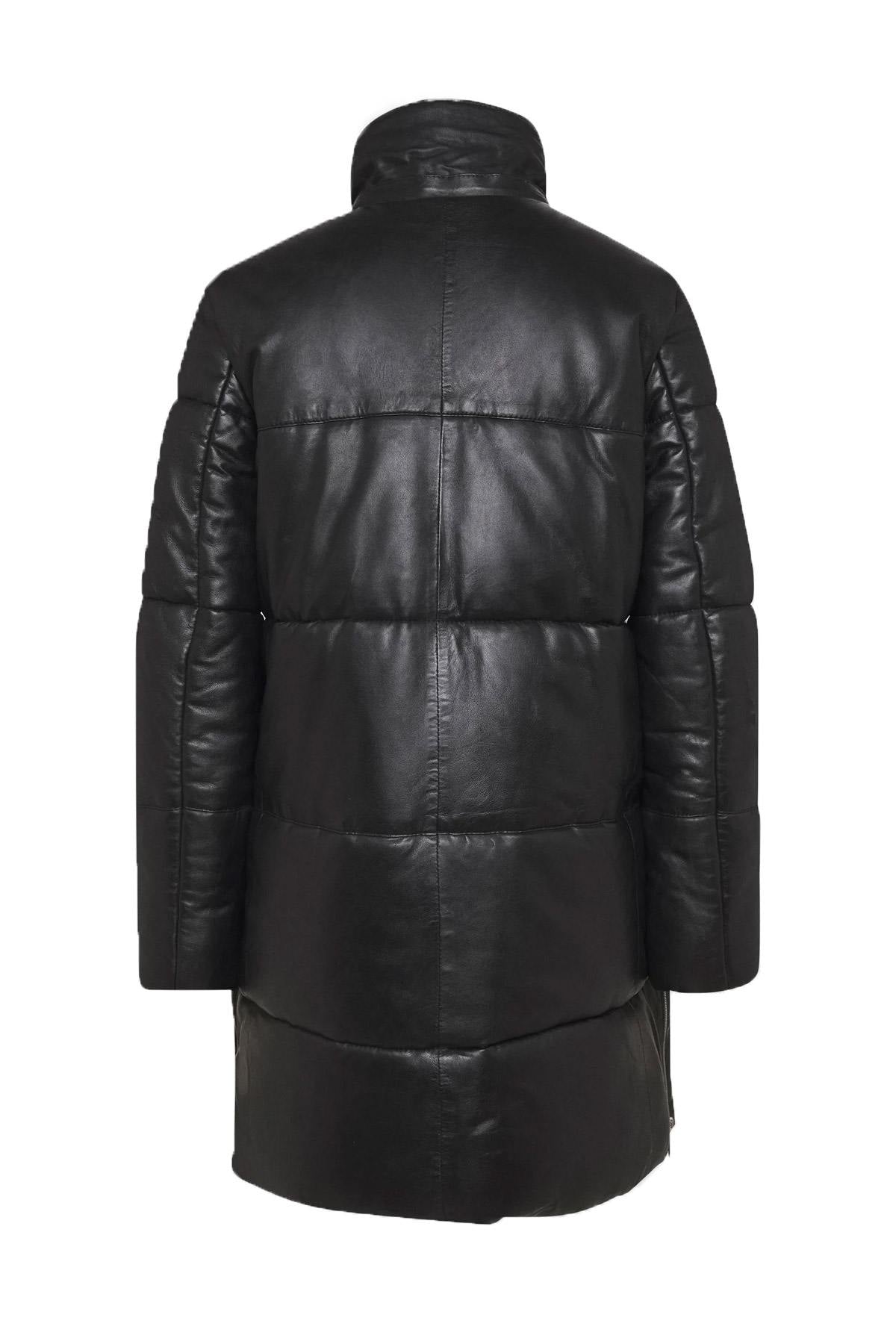 Leather down jacket with removable hood - Image n°3