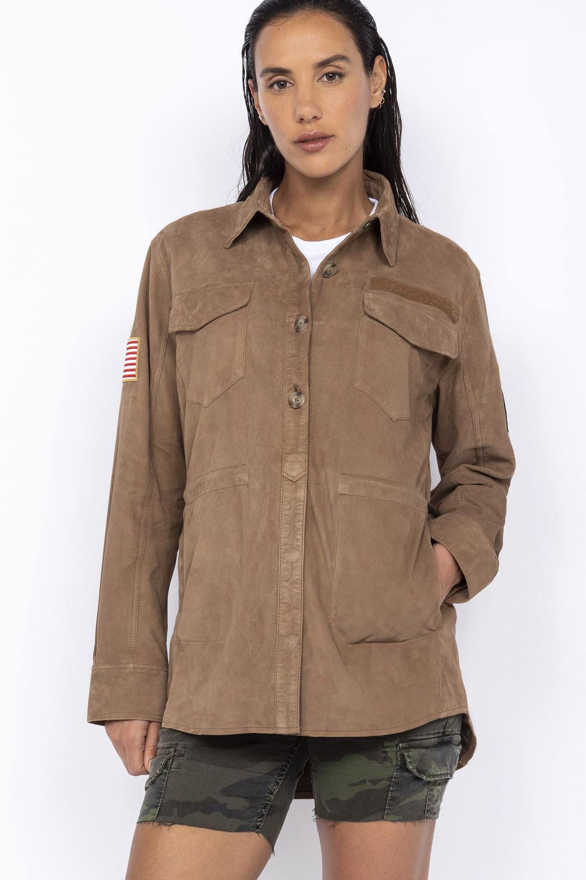 Long suede leather military overshirt - Image n°2