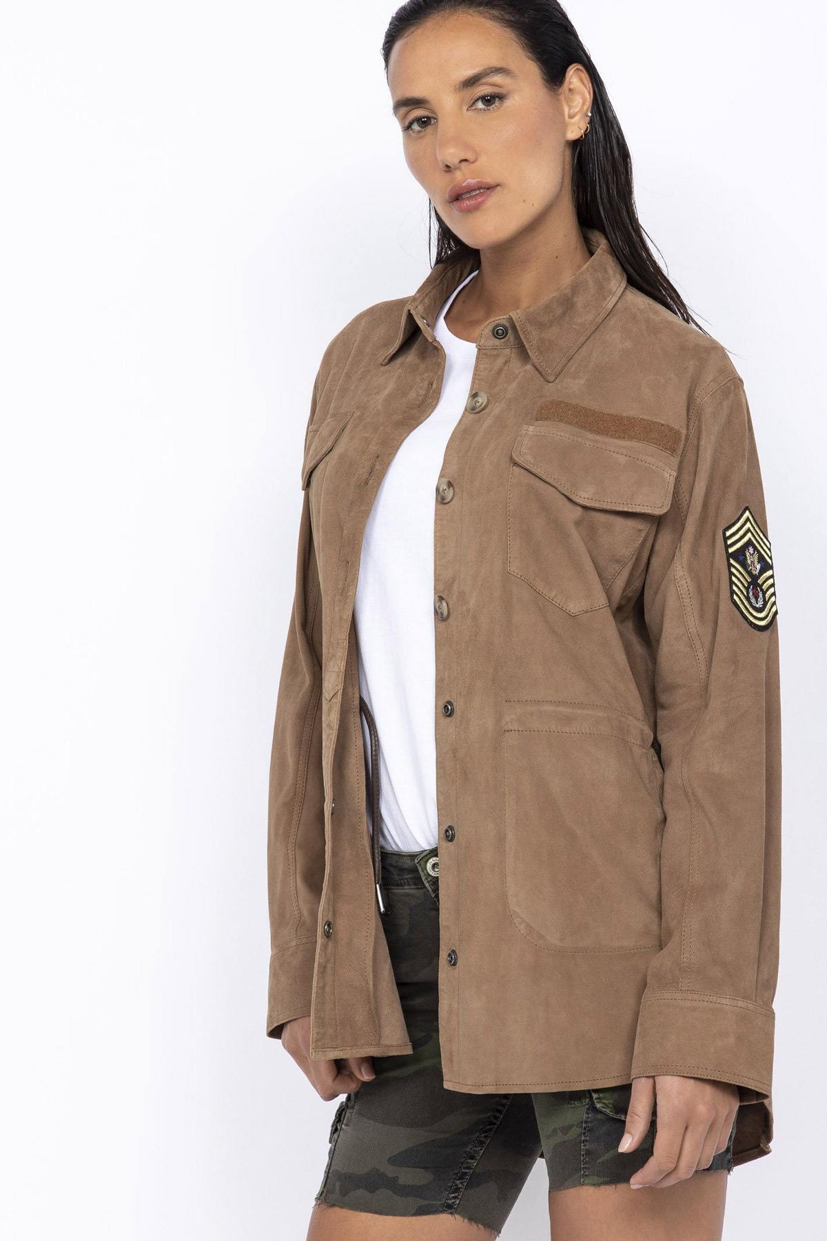 Long suede leather military overshirt - Image n°6