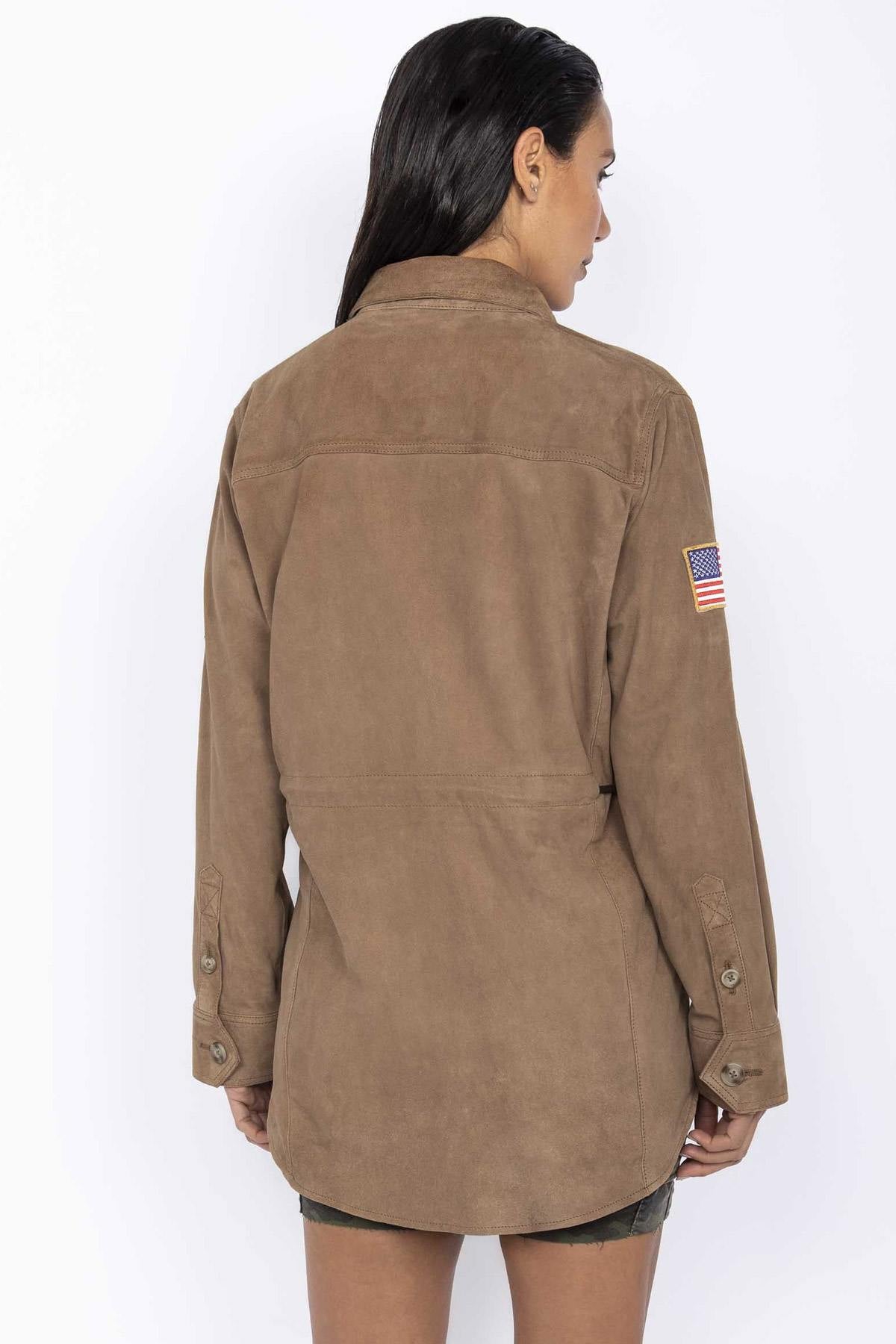 Long suede leather military overshirt - Image n°7