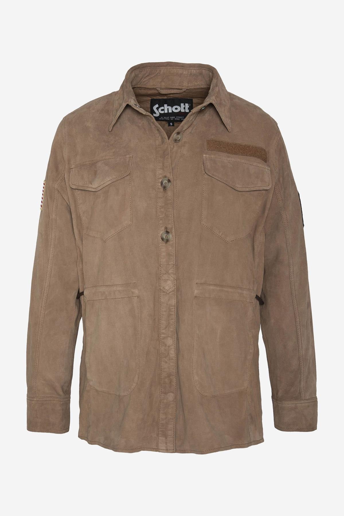 Long suede leather military overshirt - Image n°4