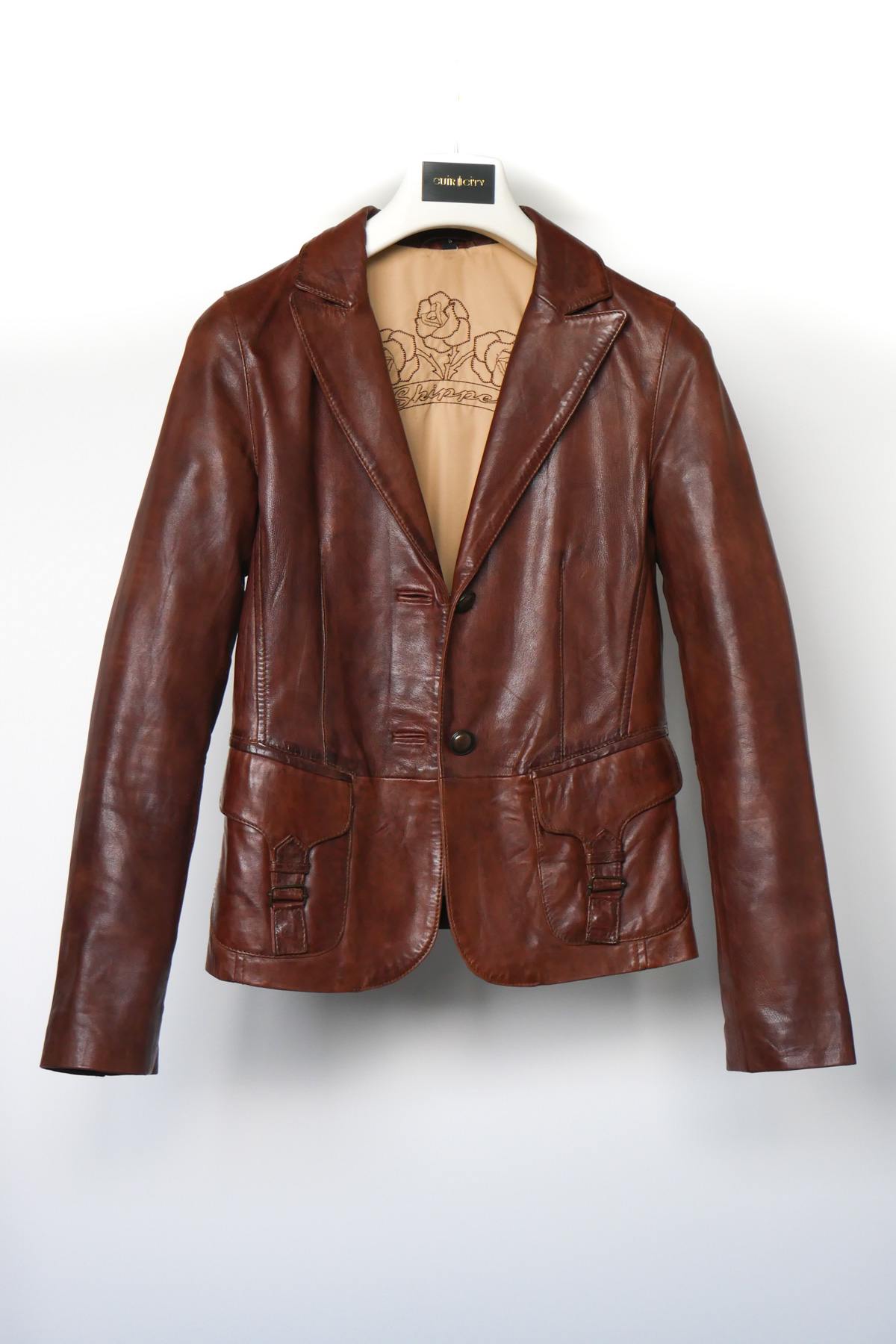 Women's brown lambskin blazer - Image n°3