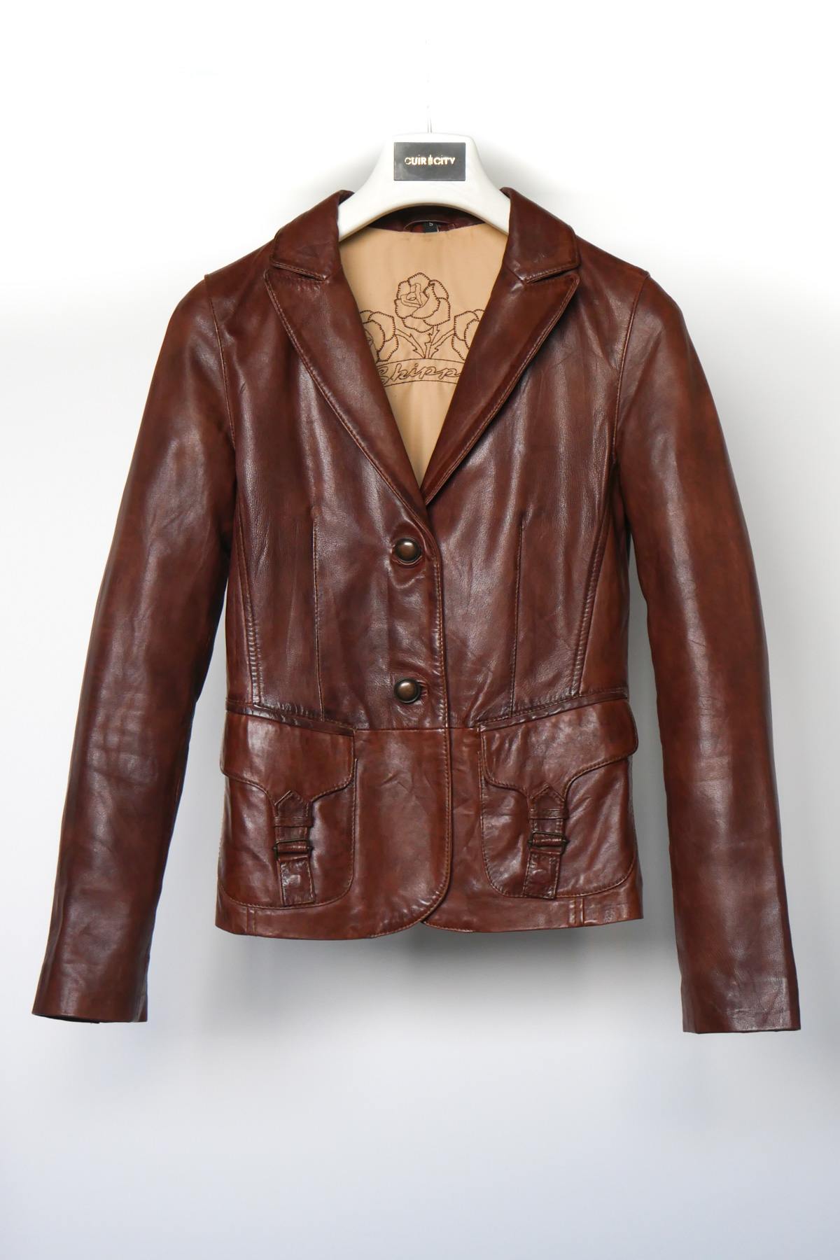 Women's brown lambskin blazer - Image n°1