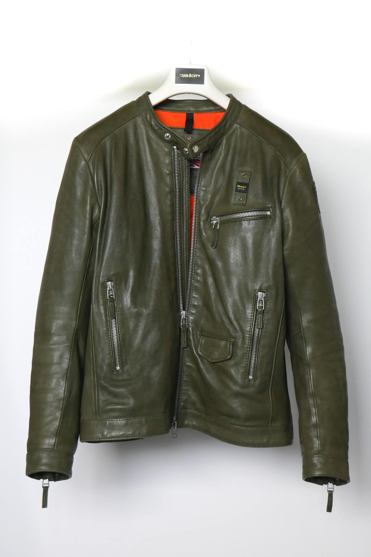 Men's khaki leather jacket - Image n°1