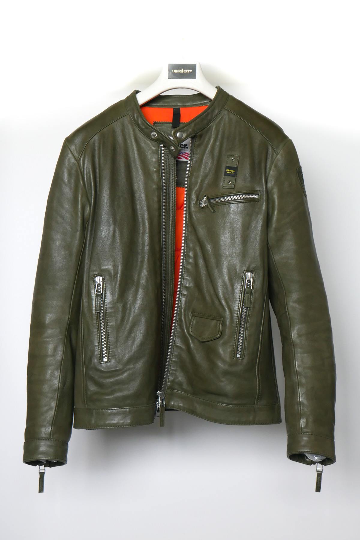 Men's khaki leather jacket - Image n°3