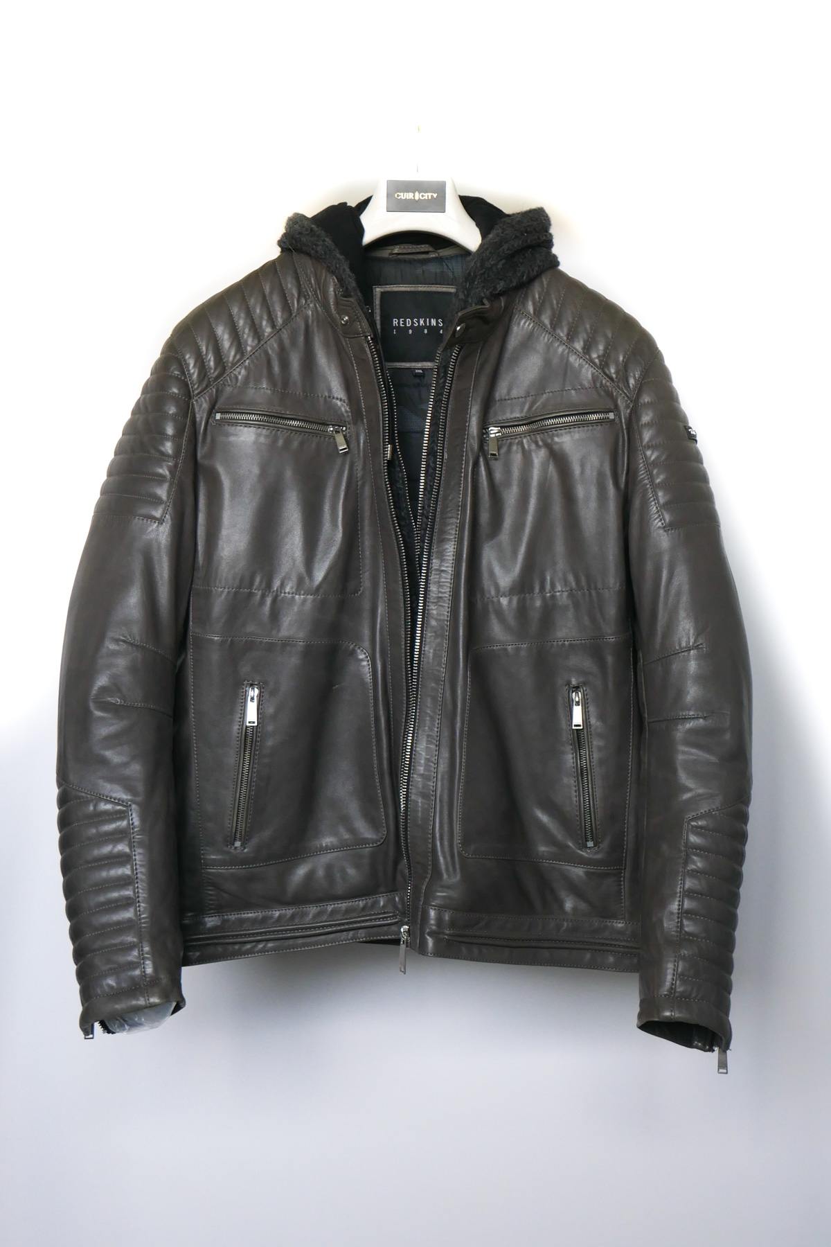 Men's leather jacket with hooded facing - Image n°5