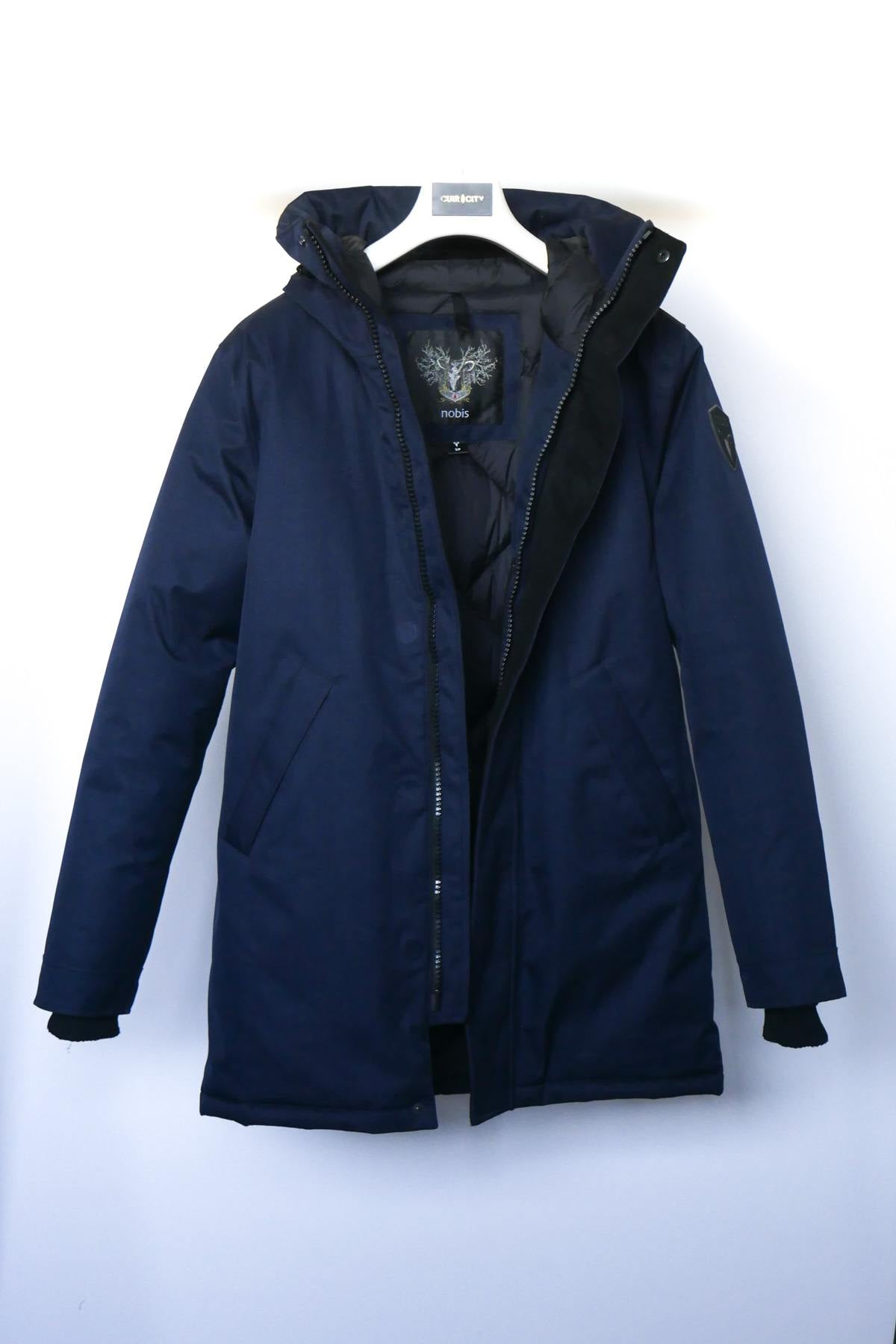 Men's navy blue polyester parka - Image n°1